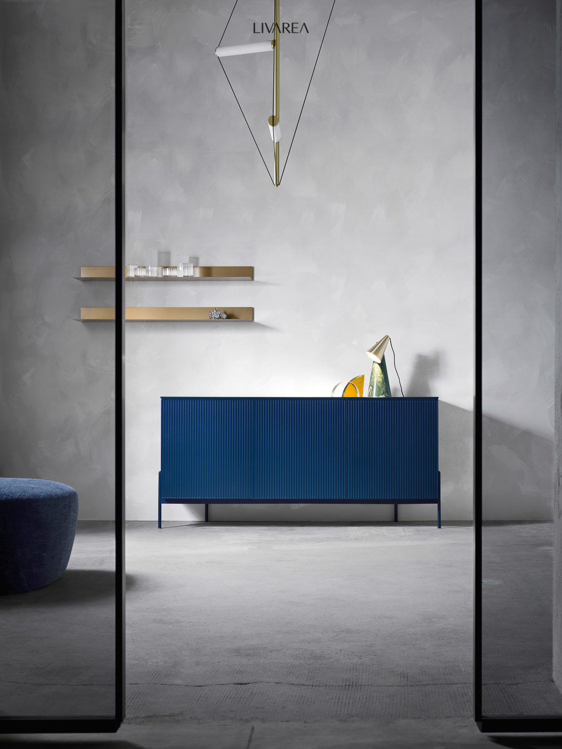 Sideboard modern in Blau Matt mit Tueren Sideboard modern in Blau Matt mit Tueren
