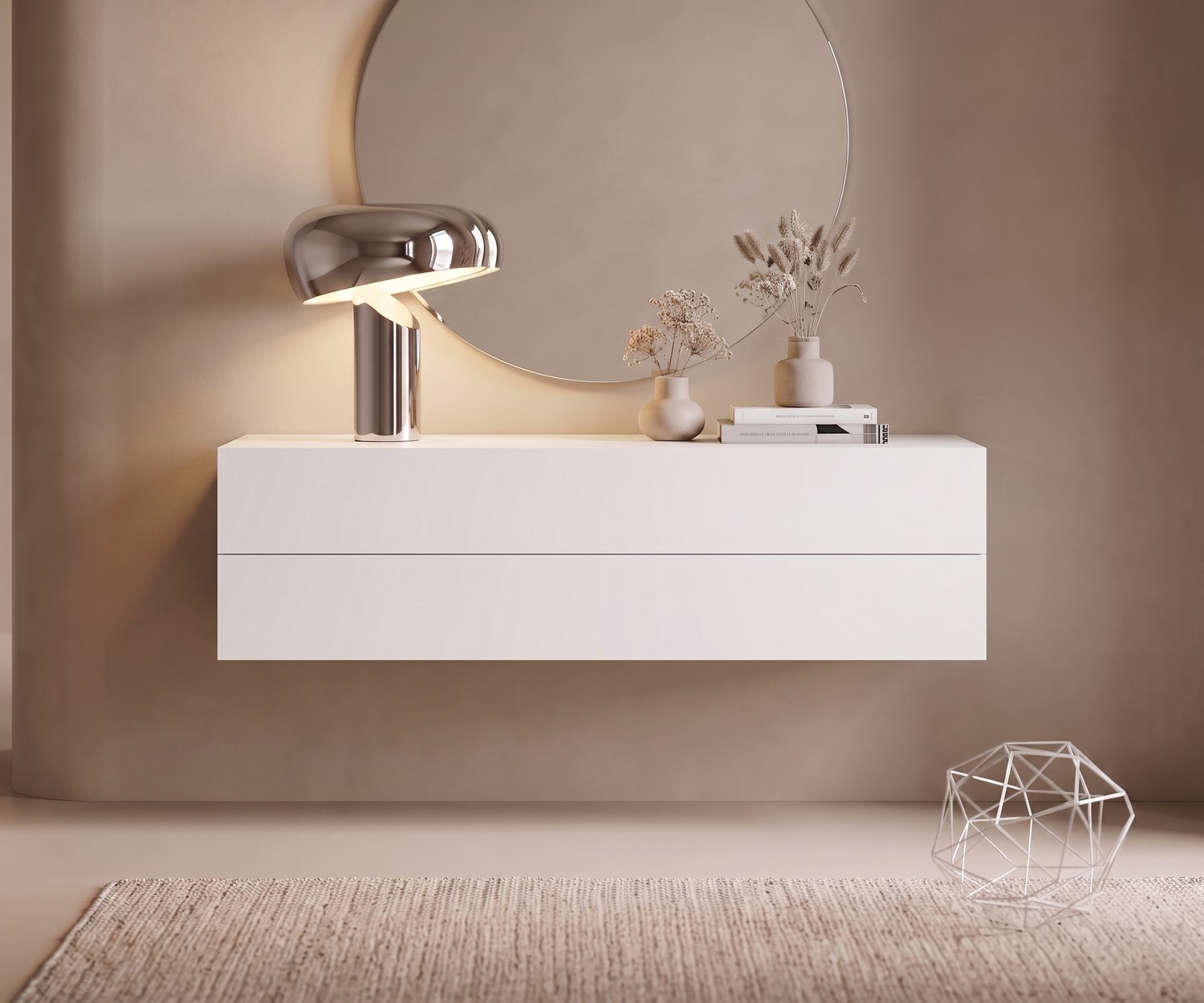 Novamobili Easy white floating chest of drawers Novamobili Easy floating chest of drawers in white. Modern wall-mounted sideboard with drawers for the hallway or bedroom.