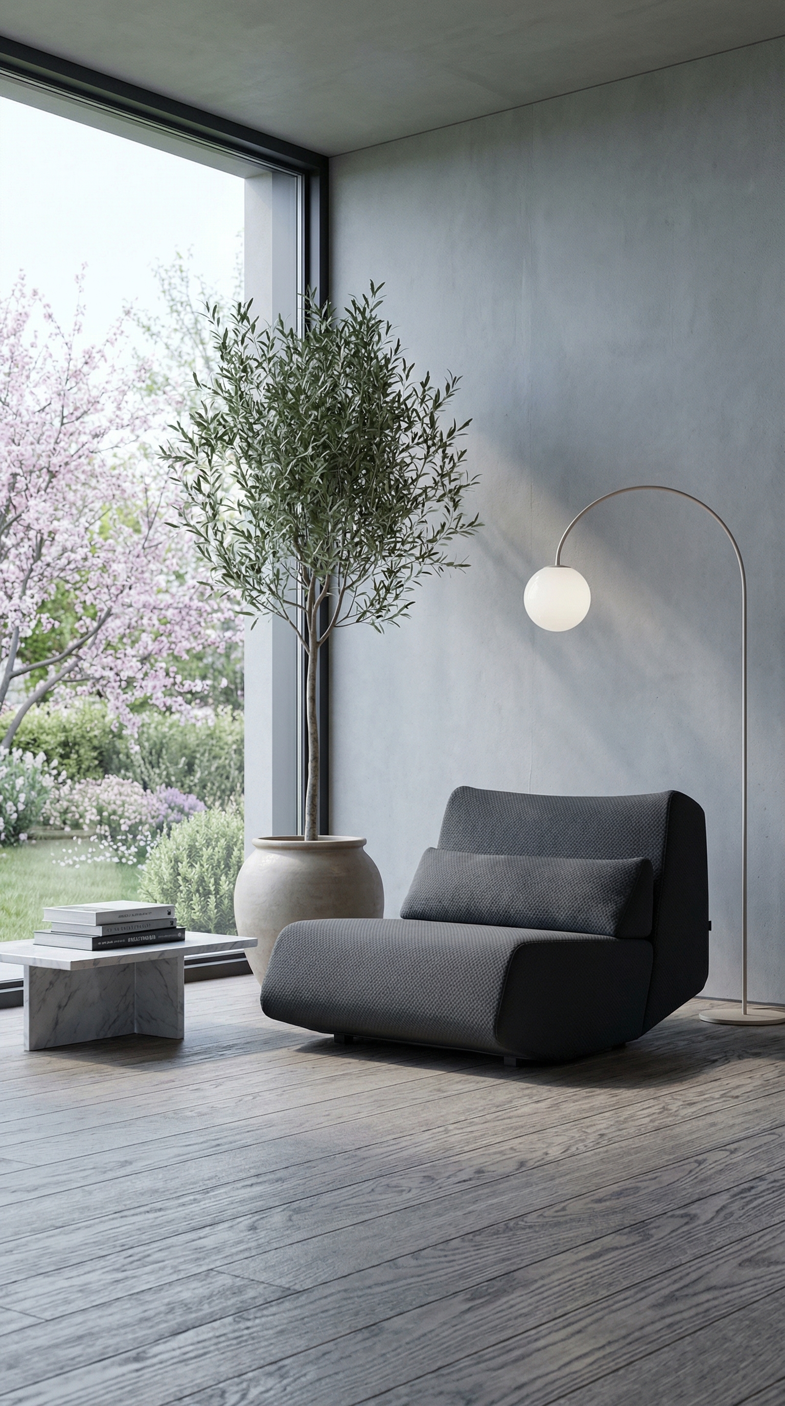 Prostoria Absent Sessel in Dunkelgrau freistehend in modernem Wohnraum