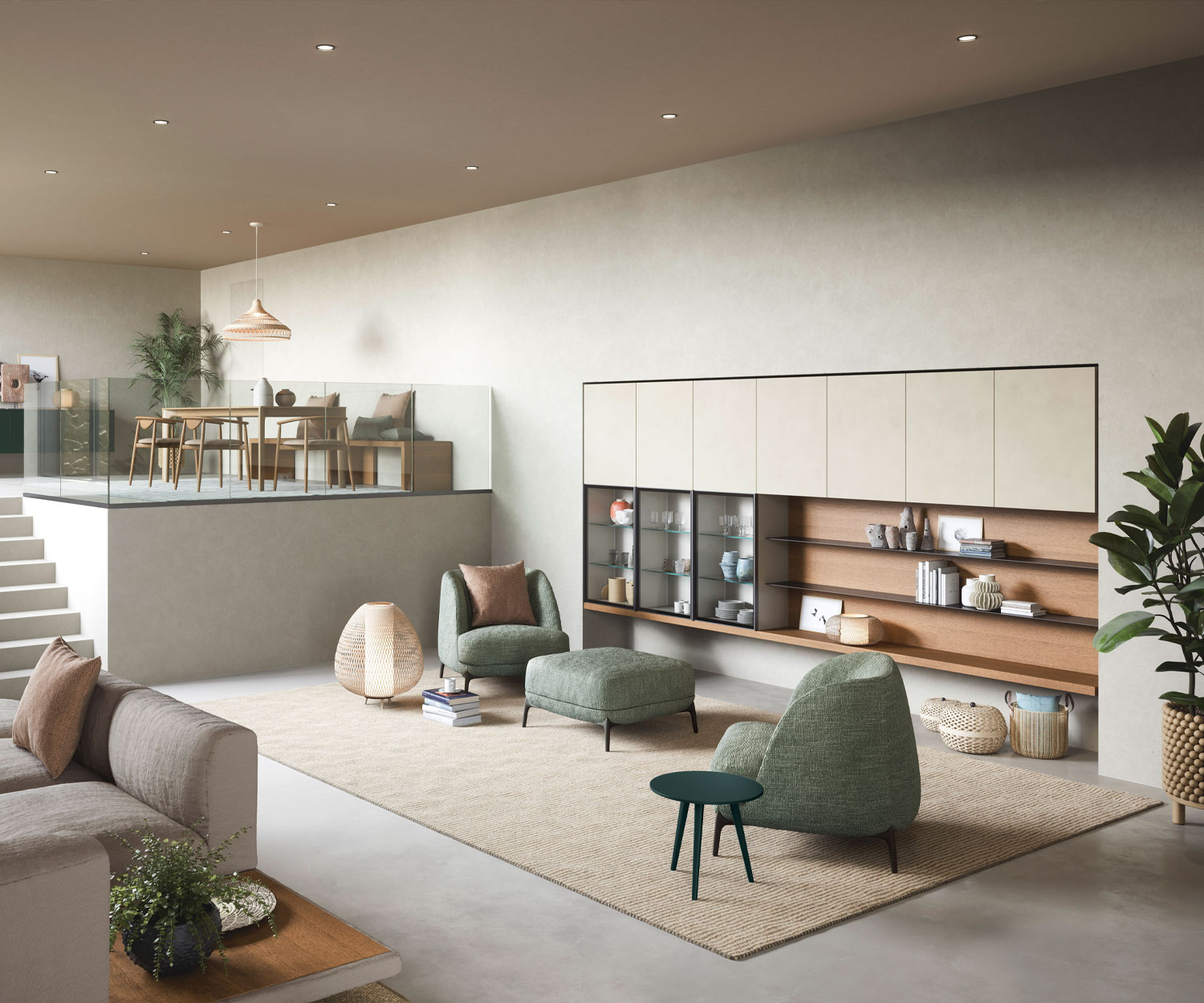 Exklusive Designer Wohnwand LV013 von Novamobili in Eiche Miele oder mat lackierten Farben