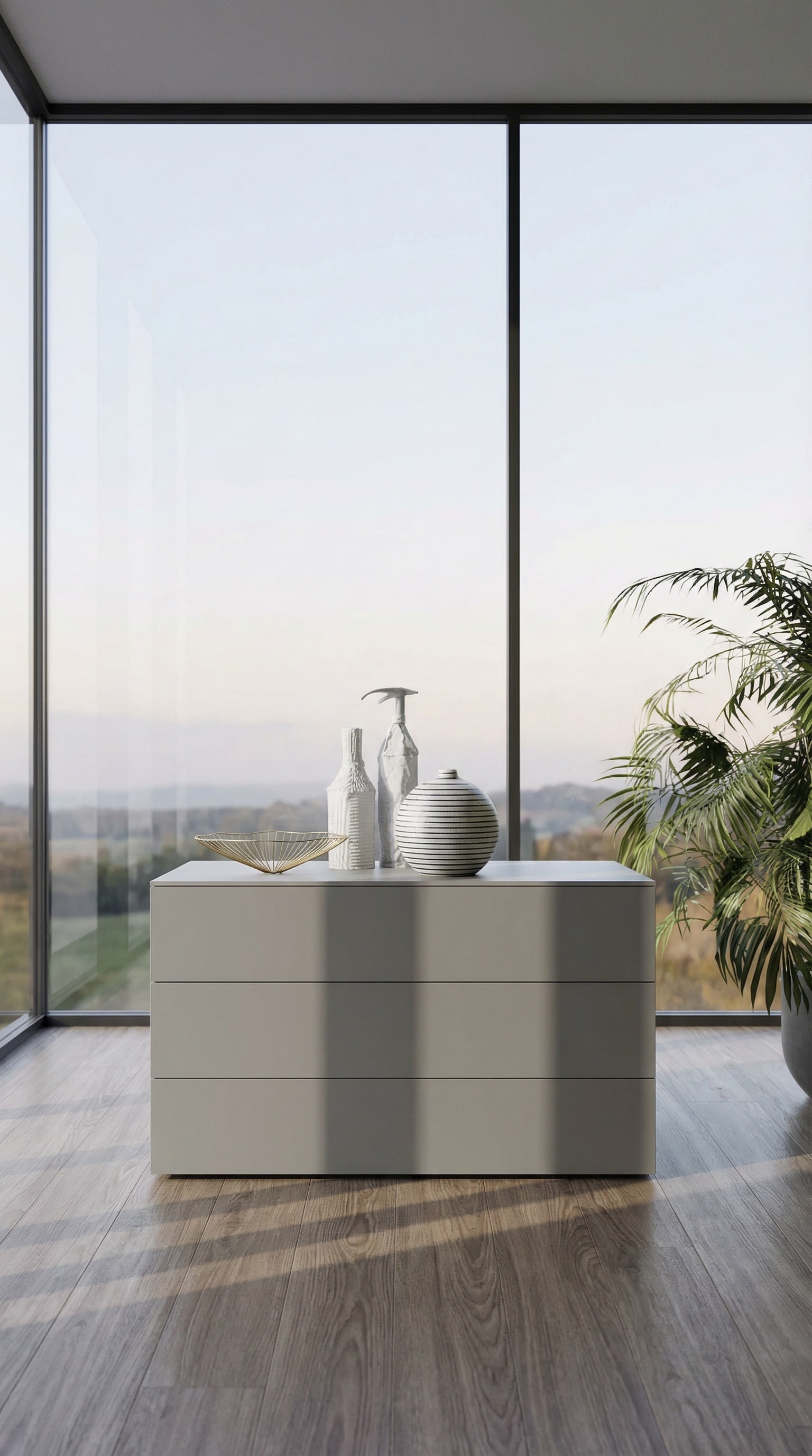 Ultra-modern dresser with matte lacquered drawers and a velvety, scratch-resistant surface Ultra-modern dresser with matte lacquered drawers and a velvety, scratch-resistant surface