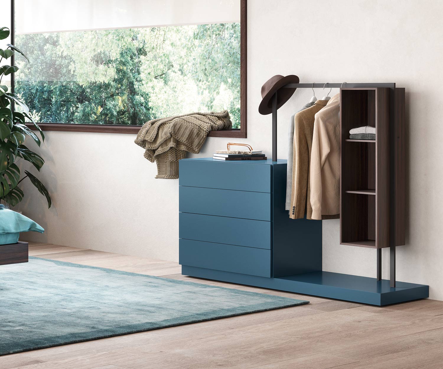 Hochwertige Kommode Easy 4 von Novamobili mit Garderobe und Regalelement