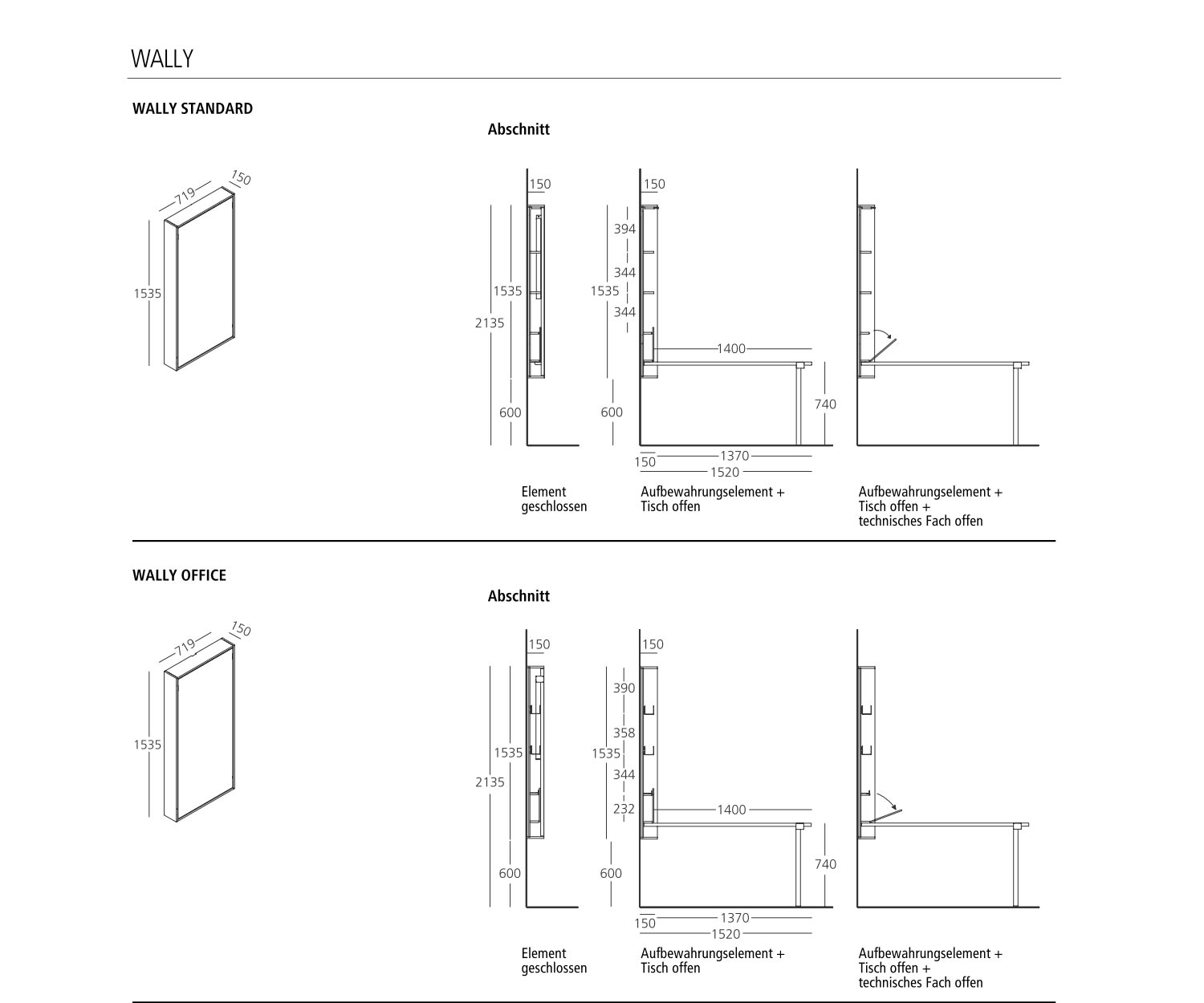 Clei Wally Plus wall folding table sketch 2 Clei Wally Plus wall folding table sketch 2