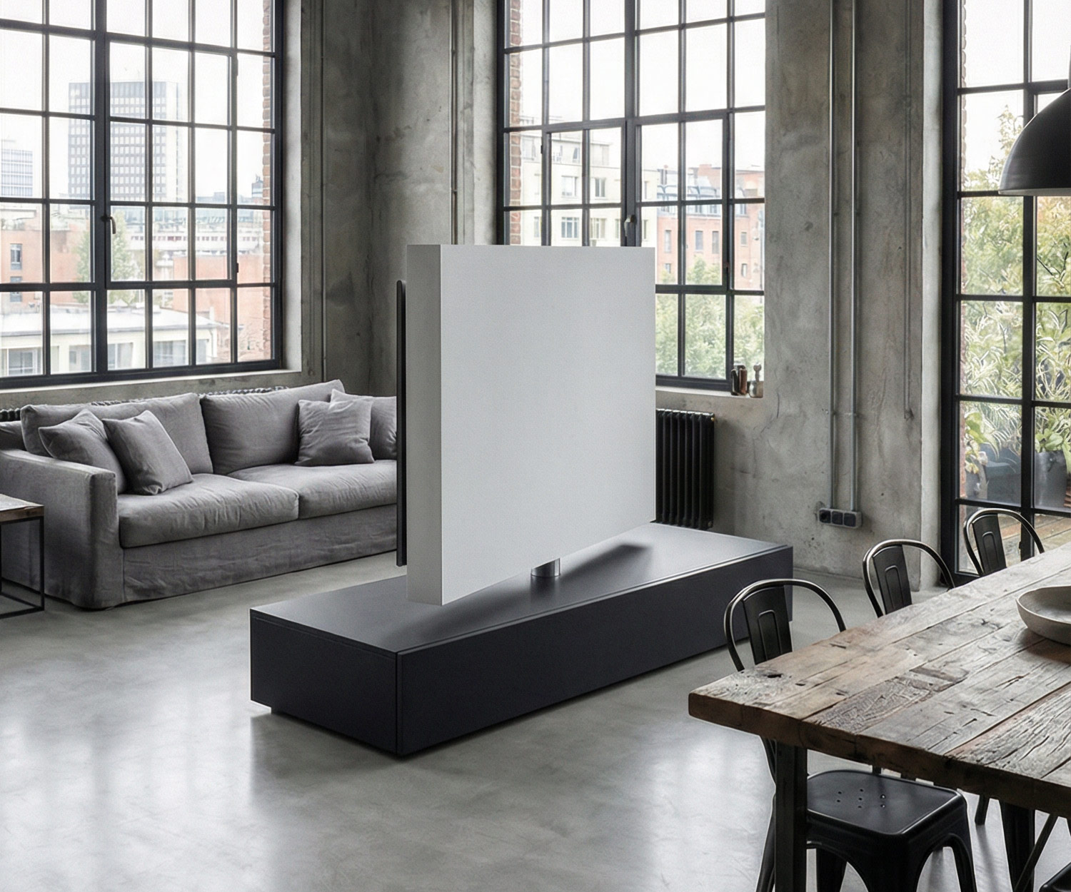 Livitalia Roto lowboard room divider with swivelling TV panel Livitalia Roto lowboard room divider with swivelling TV panel