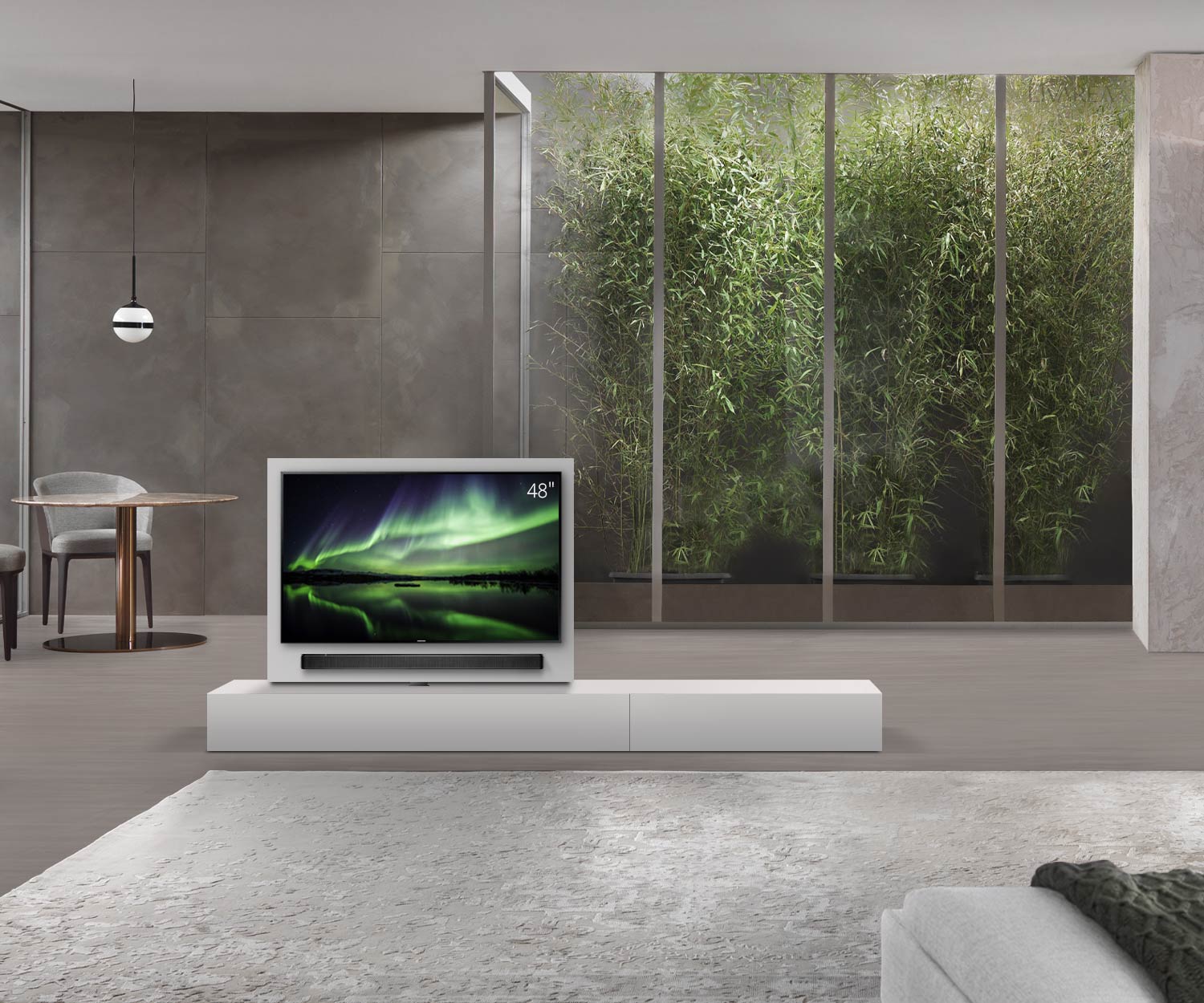 Livitalia Roto Design Lowboard Raumteiler mit drehbarem TV Paneel B150 50 H25 T56 ArticoM B90re oBox