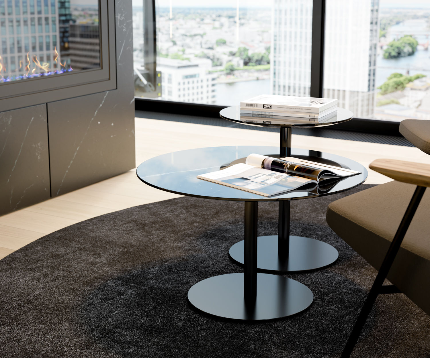 Exclusive Marelli Design side table Break glass table top bronze transparent Exclusive Marelli Design side table Break glass table top bronze transparent