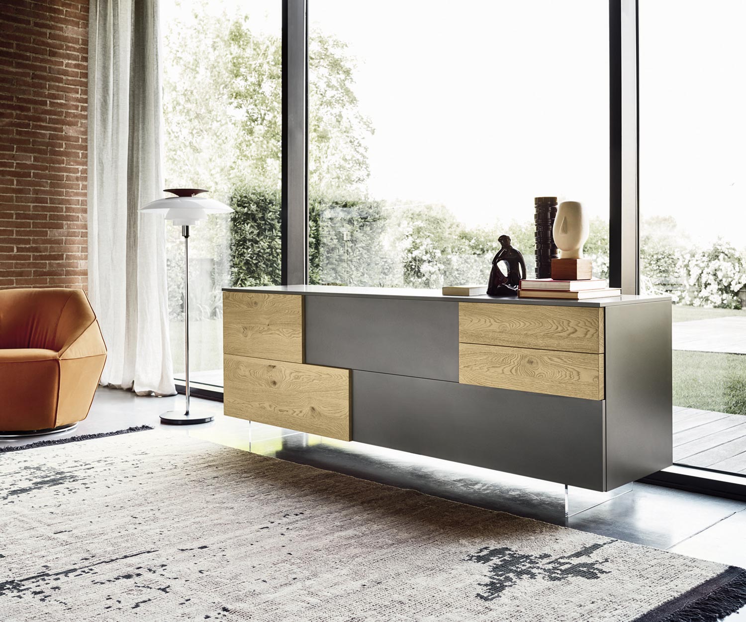 Exklusives Livitalia Design Sideboard Incontro matter Lack Dunkelgrau Eiche Echtholz Exklusives Livitalia Design Sideboard Incontro matter Lack Dunkelgrau Eiche Echtholz