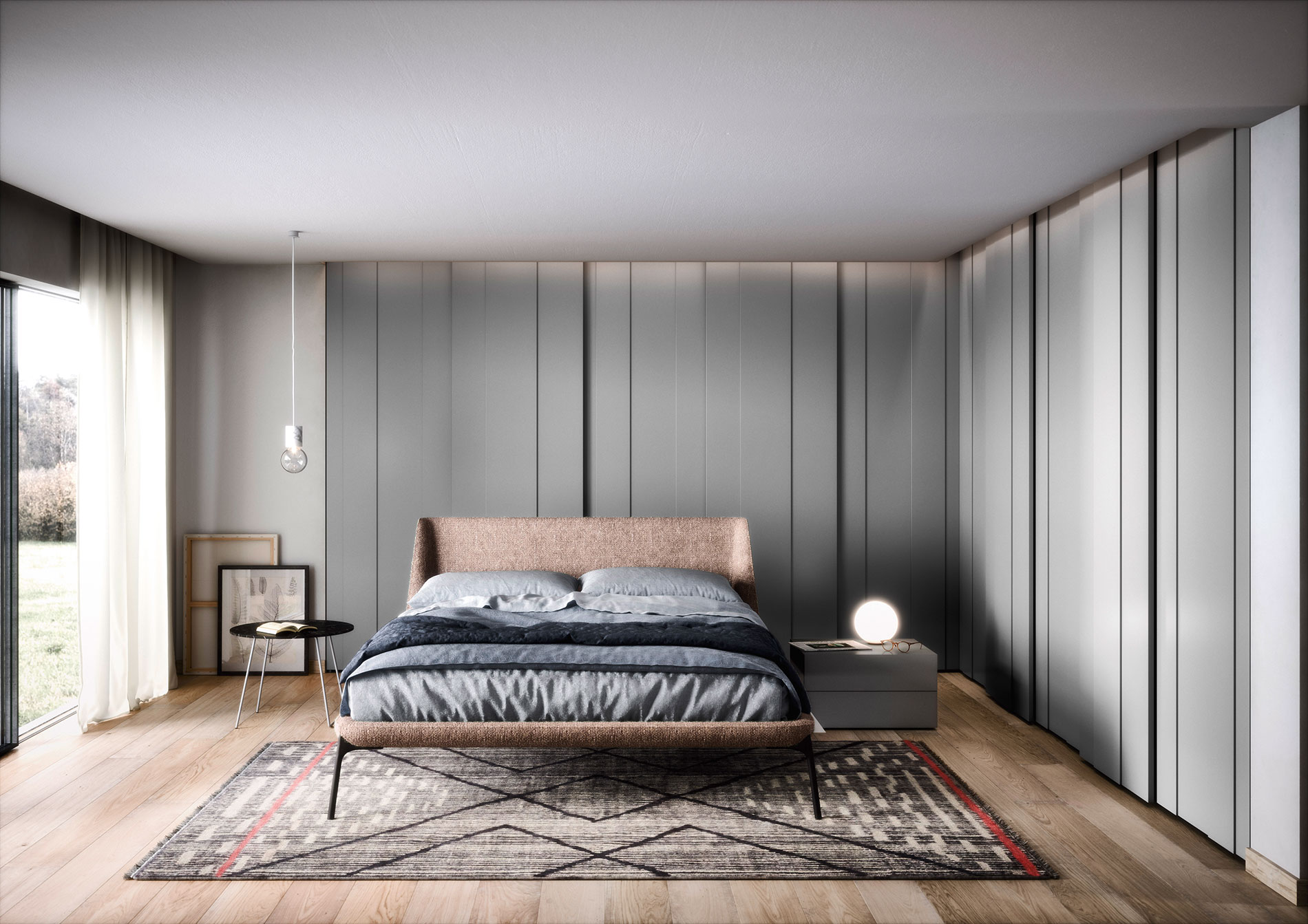 Design Schlafzimmer Novamobili Bett Velvet mit Kleiderschrank und Nachttisch