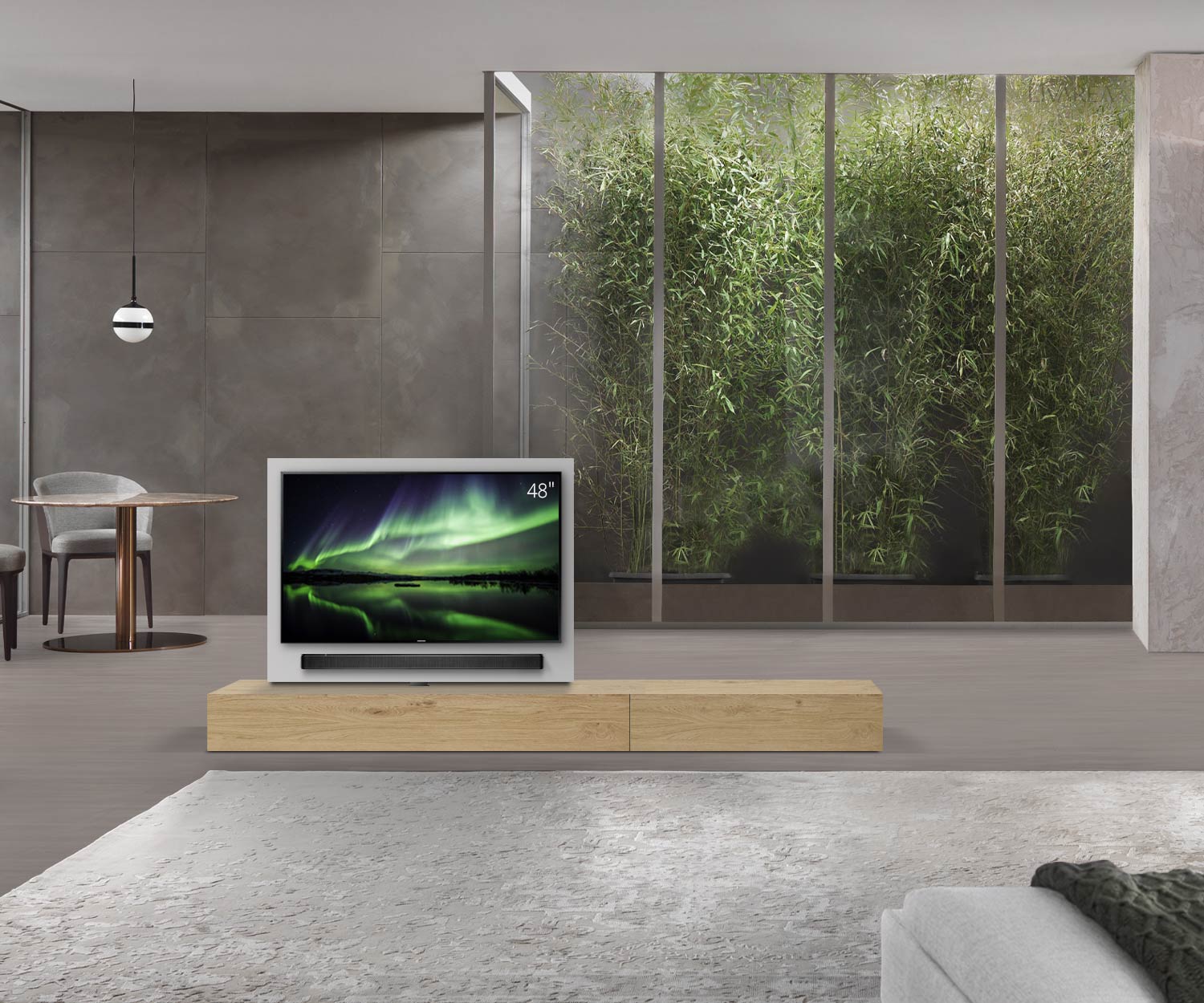 Livitalia Roto Design Lowboard Raumteiler mit drehbarem TV Paneel B150 50 H25 T56 EiHe B90re oBox Livitalia Roto Design Lowboard Raumteiler mit drehbarem TV Paneel B150 50 H25 T56 EiHe B90re oBox