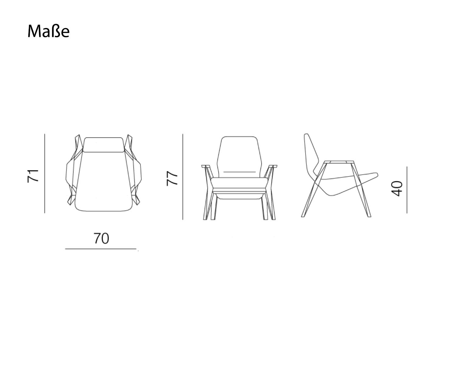 Prostoria Sessel Oblique Maße Skizze Größen Größenangaben