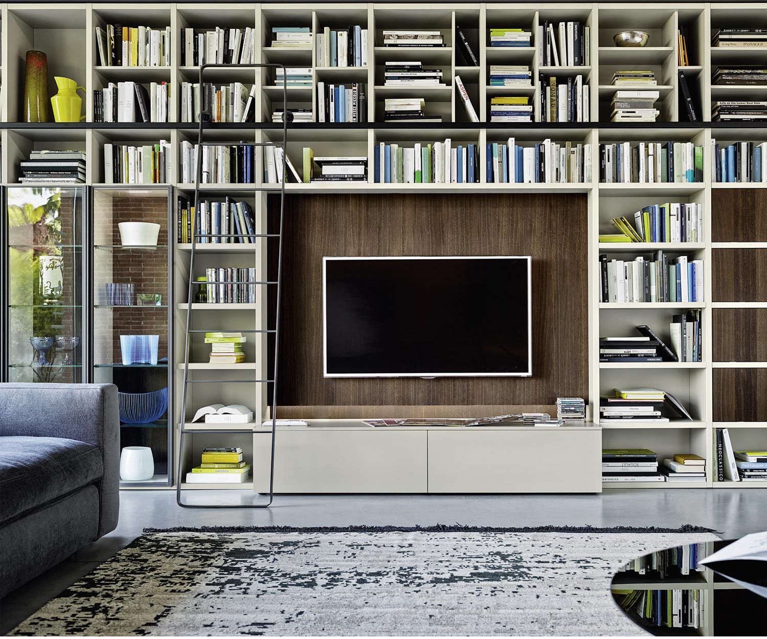 Livitalia Design bookcase with ladder and TV panel Livitalia Design bookcase with ladder and TV panel