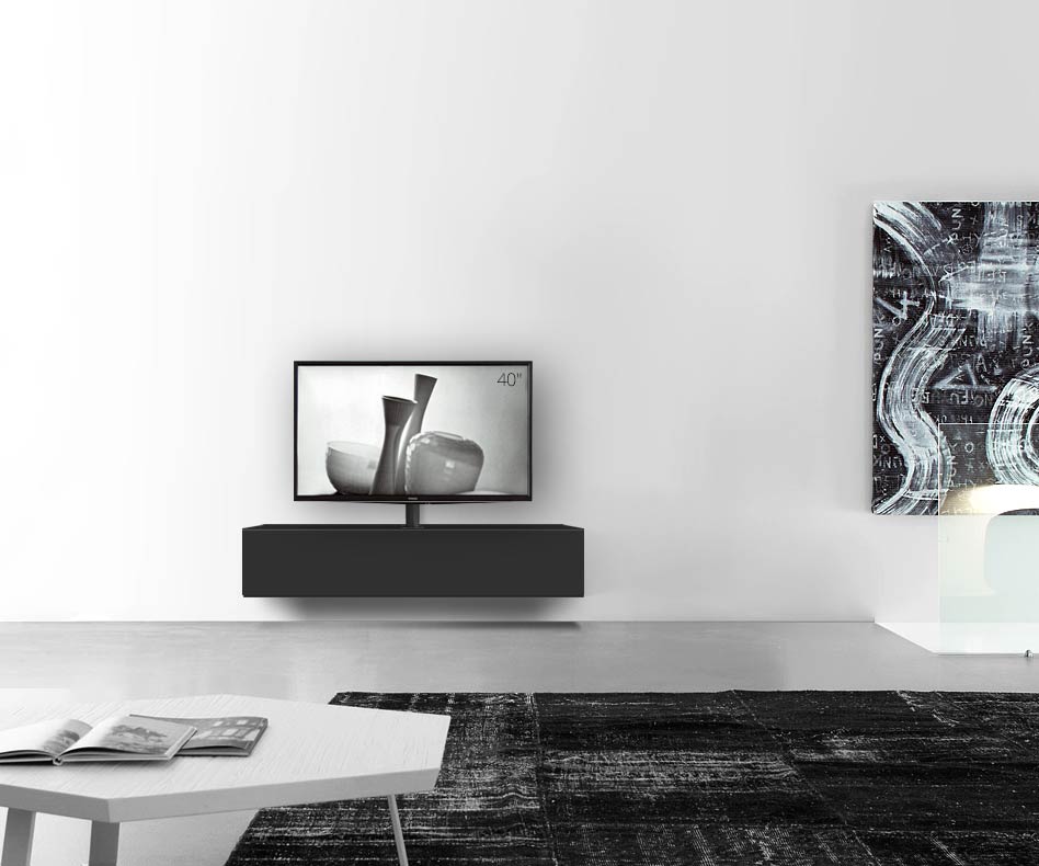 Design Lowboard Konfigurator mit TV Halterung Wand Breite 150 32 54,6 mitte matt schwarz