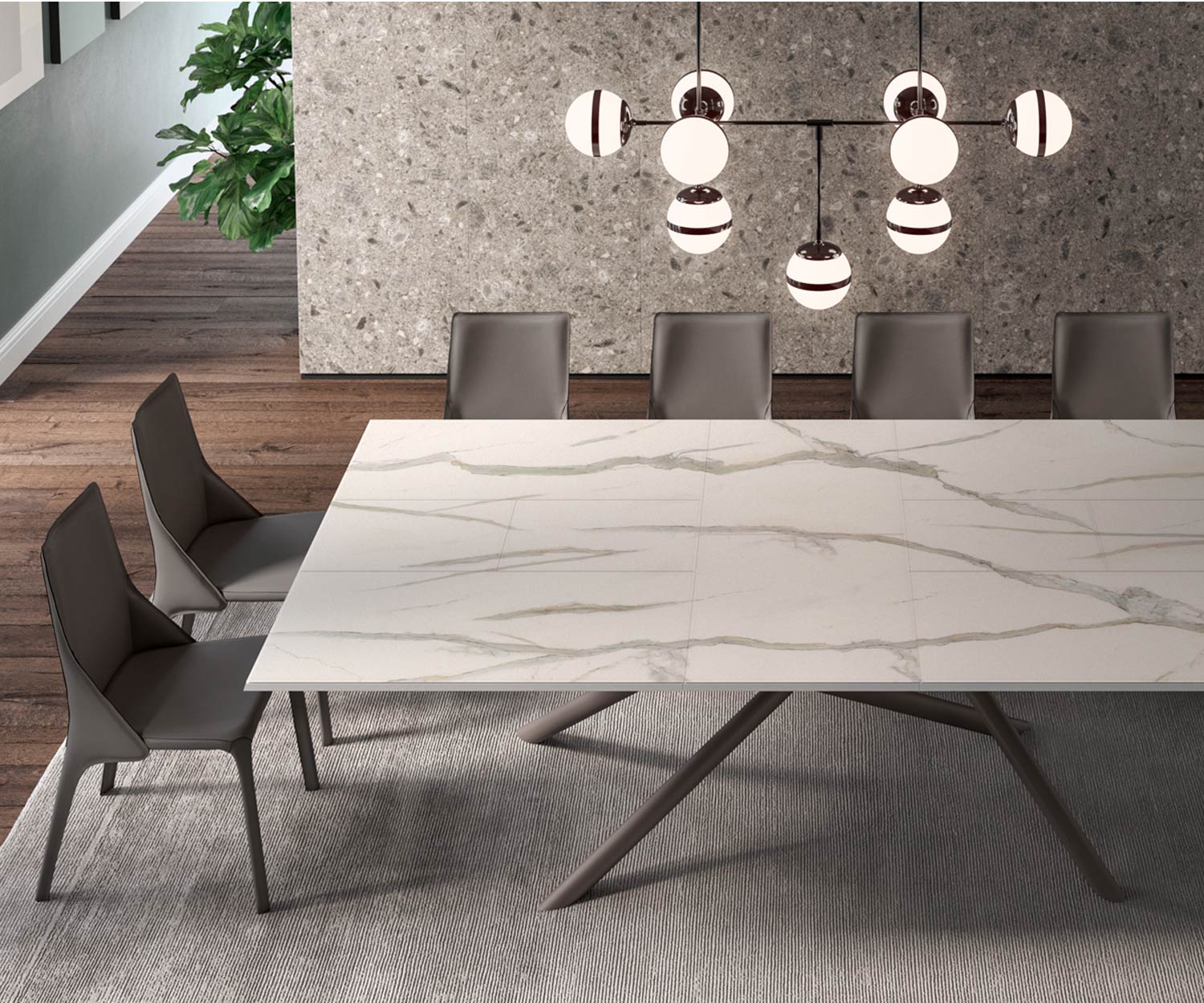 Moderner Design Esstisch Random Marmor Tischplatte ausziehbar