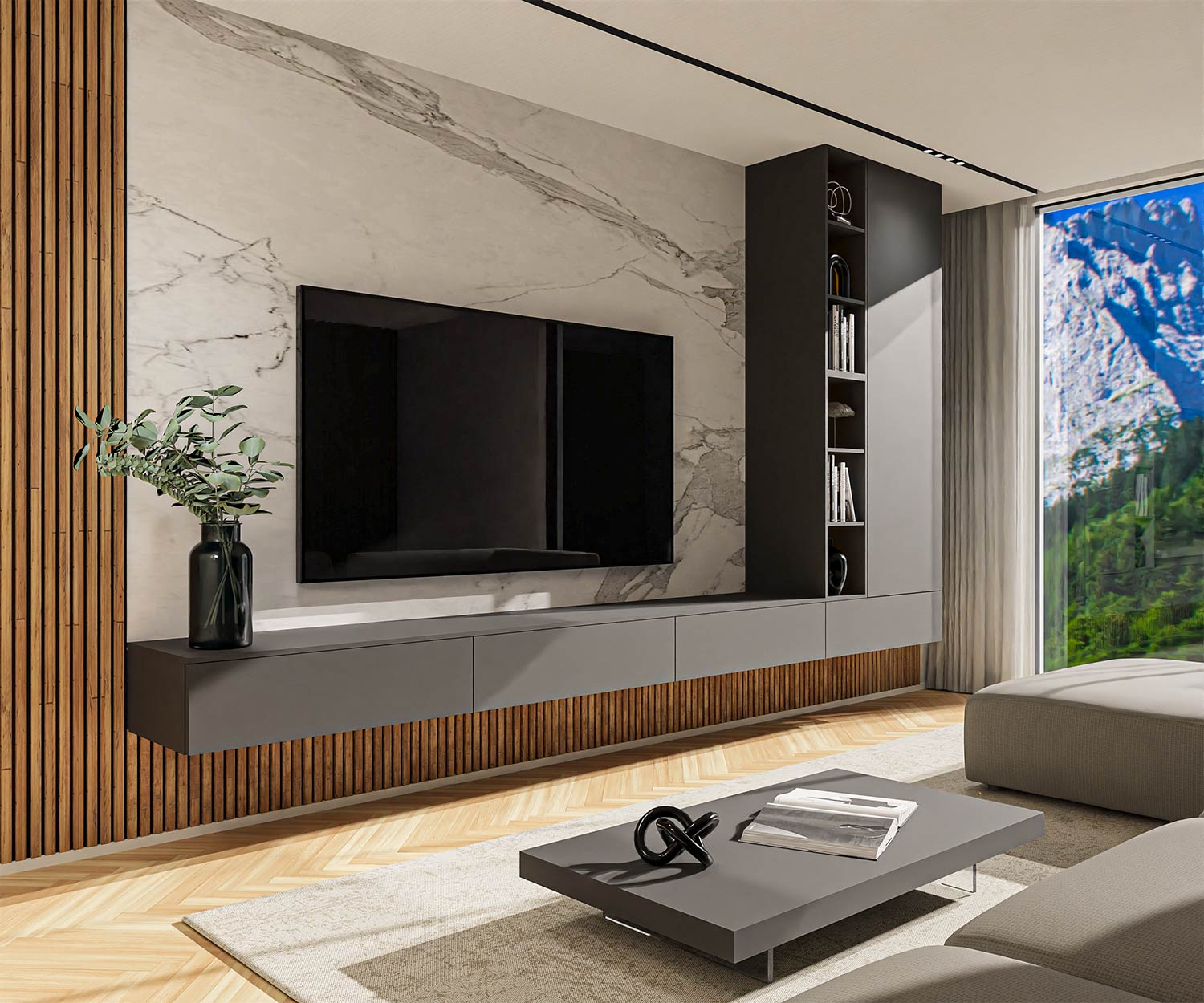 Moderne Wohnwand mit Regal Moderne Wohnwand mit Regal