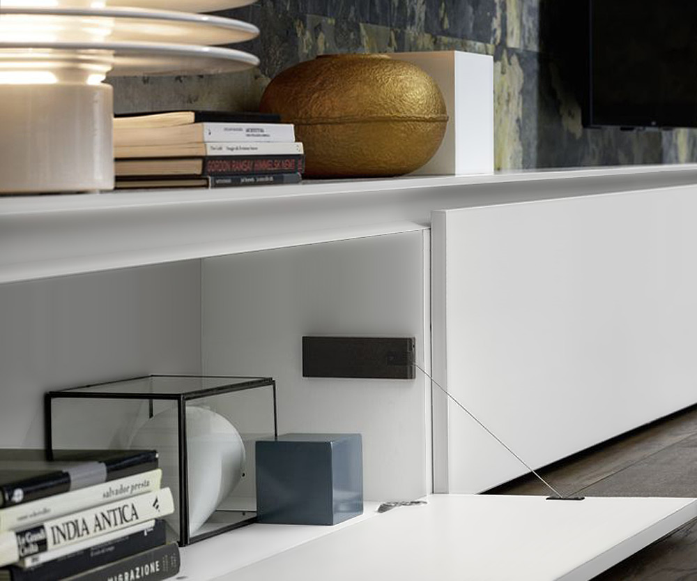 Design lowboard Reverse hinged door with automatic closing and opening Design lowboard Reverse hinged door with automatic closing and opening