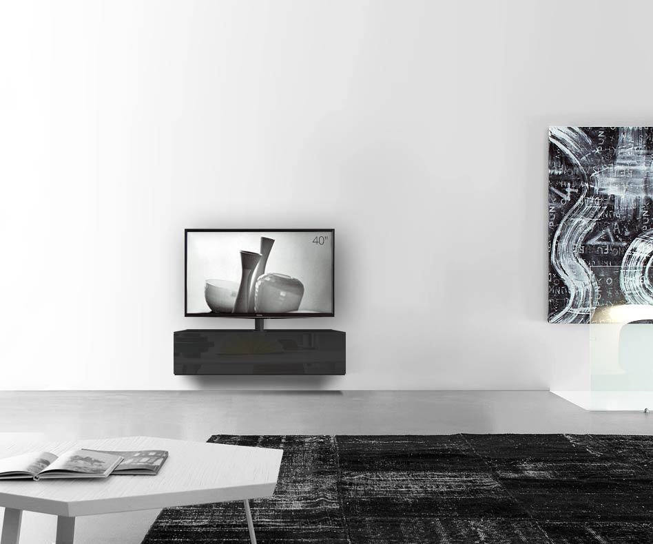 Design Lowboard Konfigurator mit TV Halterung Wand Breite 120 32 54,6 mitte glanz schwarz