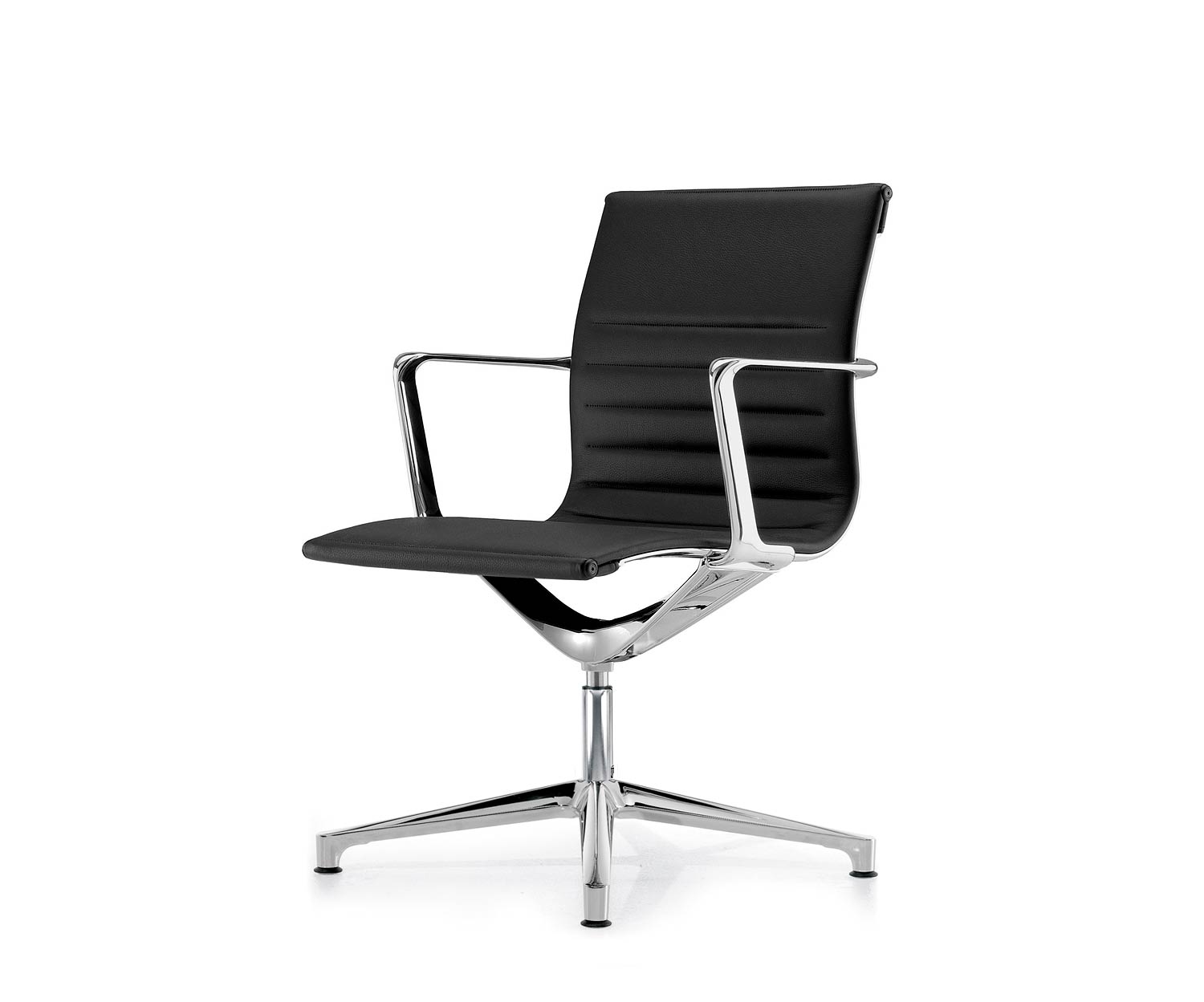 ICF Una Chair Managment Bürostuhl Design Drehstuhl 4 Arm ohne Rollen H42 cm mit Leder Leder Schwarz 901