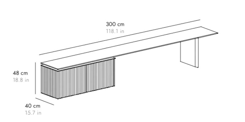 W 300 cm 2 doors under bench