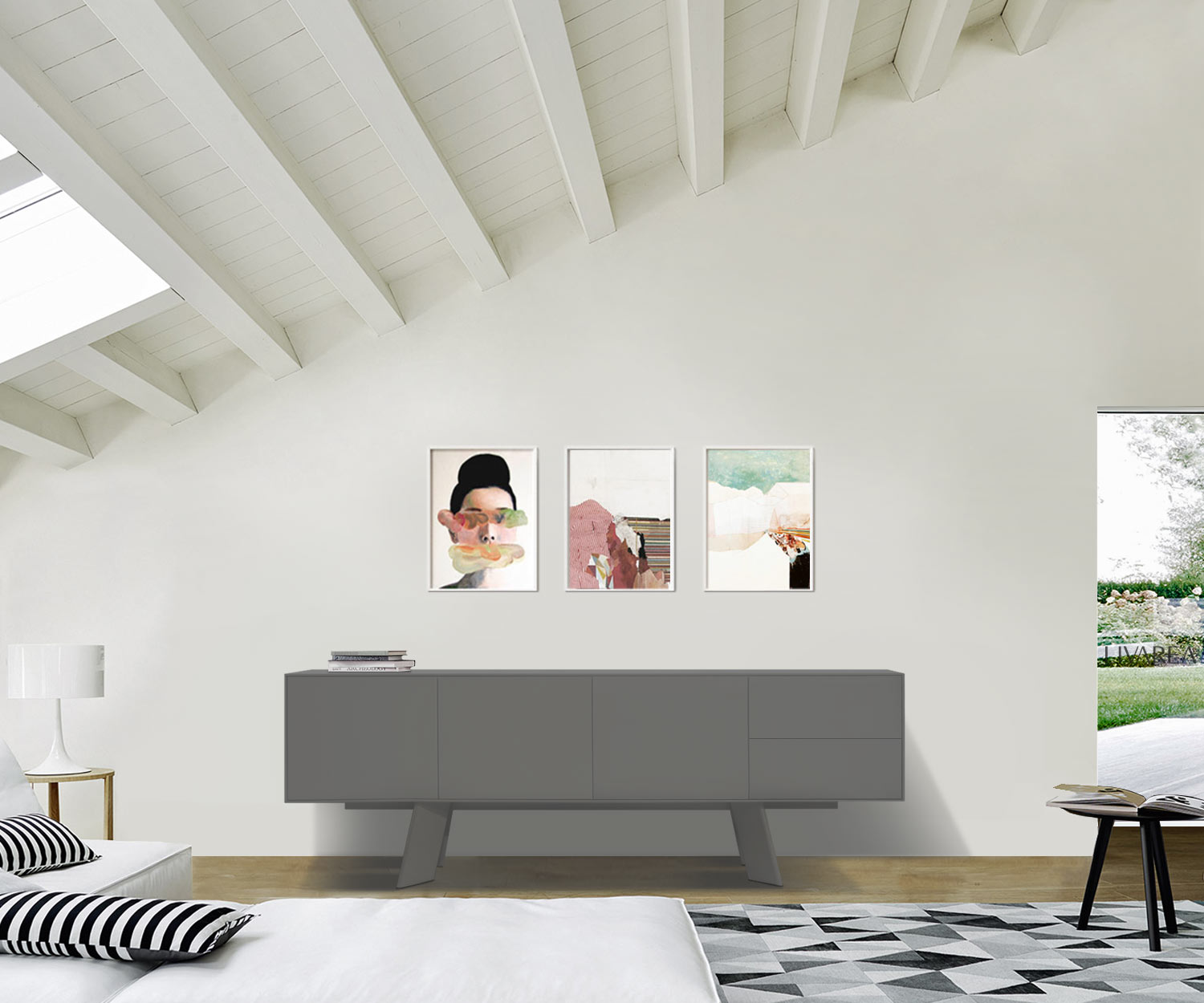 Dunkelgraues Design Sideboard al2 Alhambra 003 B 220 cm im Wohnzimmer