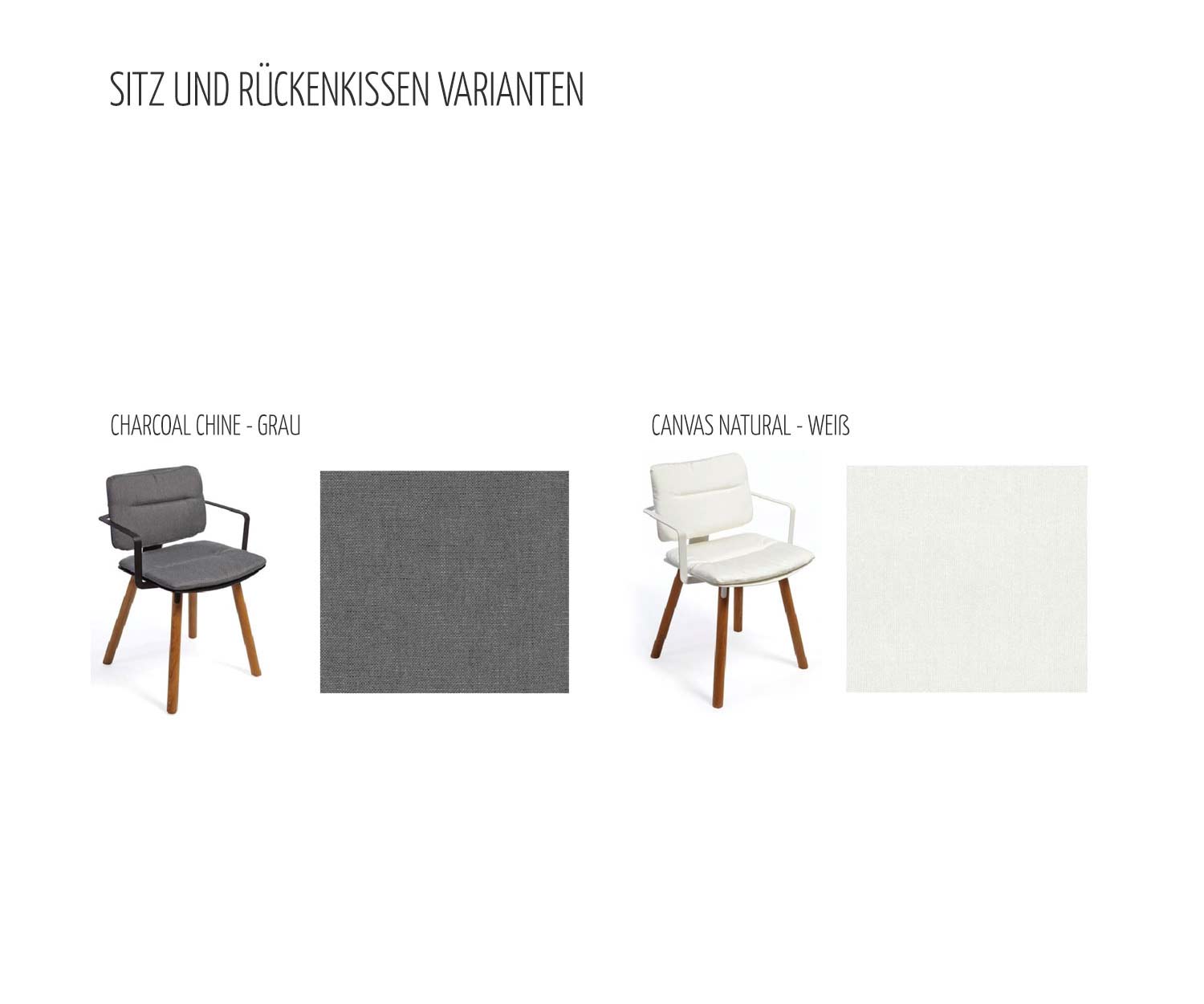 Oasiq Coco Stahlrahmen Design Stuhl mit Armlehnen Teak Beine Kissenfarbe