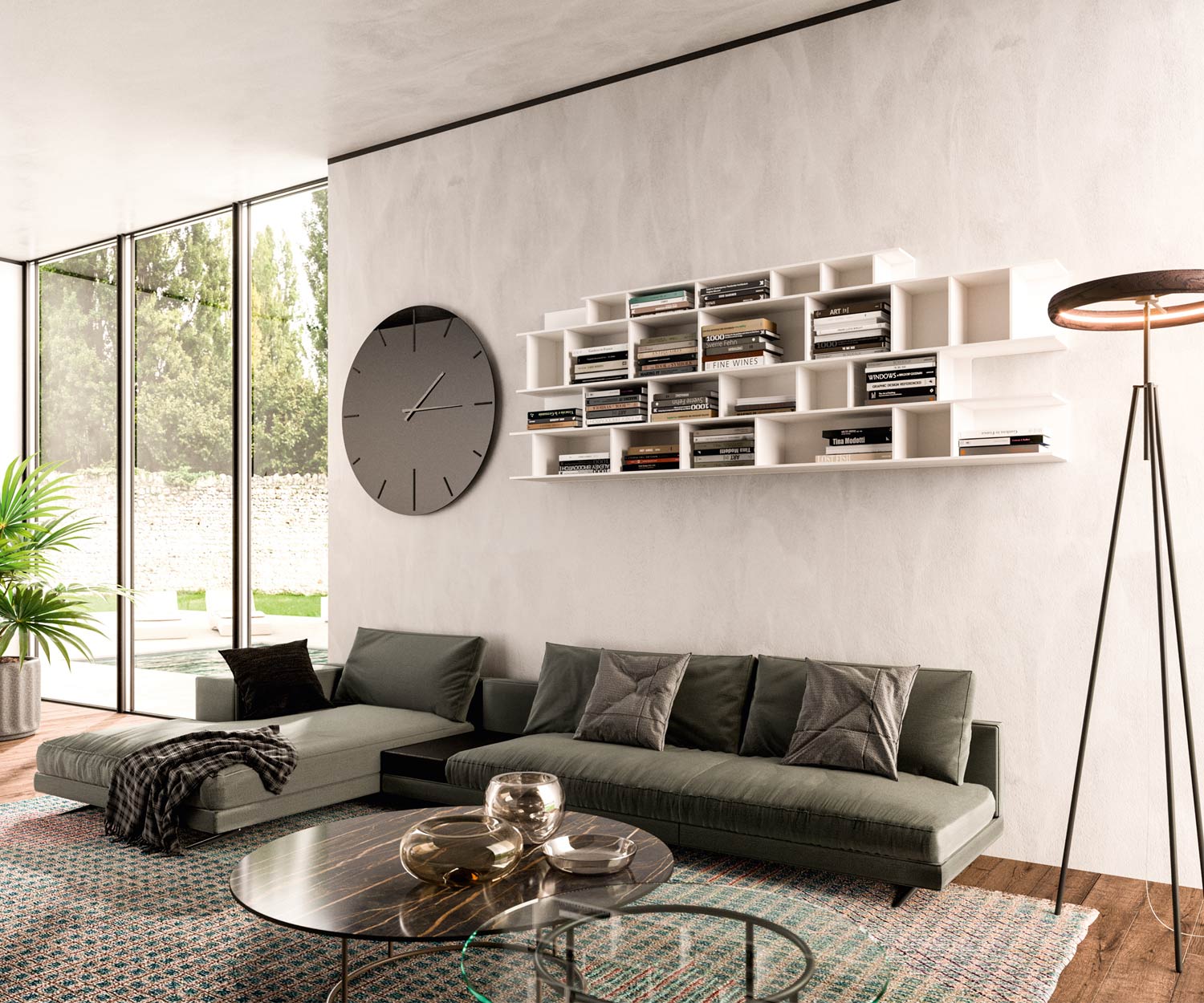 Ozzio Byblos X026 narrow design wall shelf with many small nested shelves Ozzio Byblos X026 narrow design wall shelf with many small nested shelves