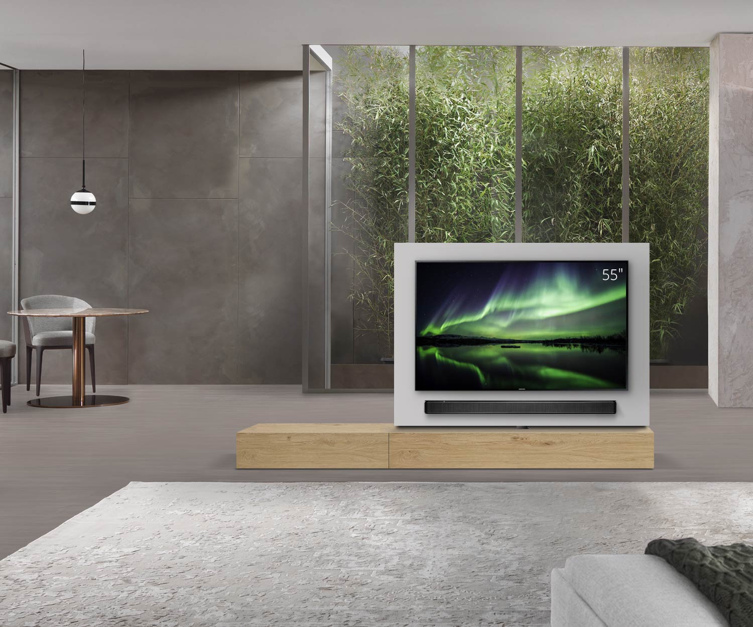 Livitalia Roto Design Lowboard Raumteiler mit drehbarem TV Paneel B150 65 H25 T56 EiHe B90li oBox Livitalia Roto Design Lowboard Raumteiler mit drehbarem TV Paneel B150 65 H25 T56 EiHe B90li oBox