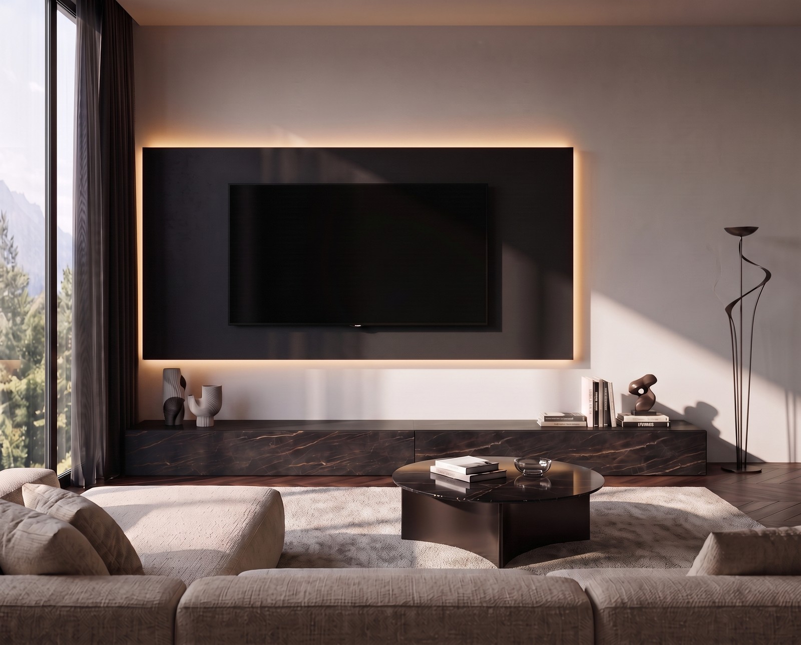 Livitalia C111 wall unit in black in a living room