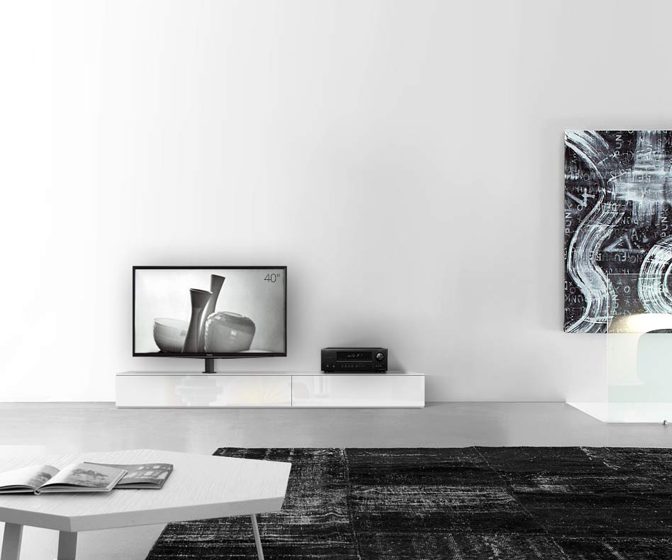 Design Lowboard Konfigurator mit TV Halterung Boden Breite 210 25,5 45 links glanz weiss