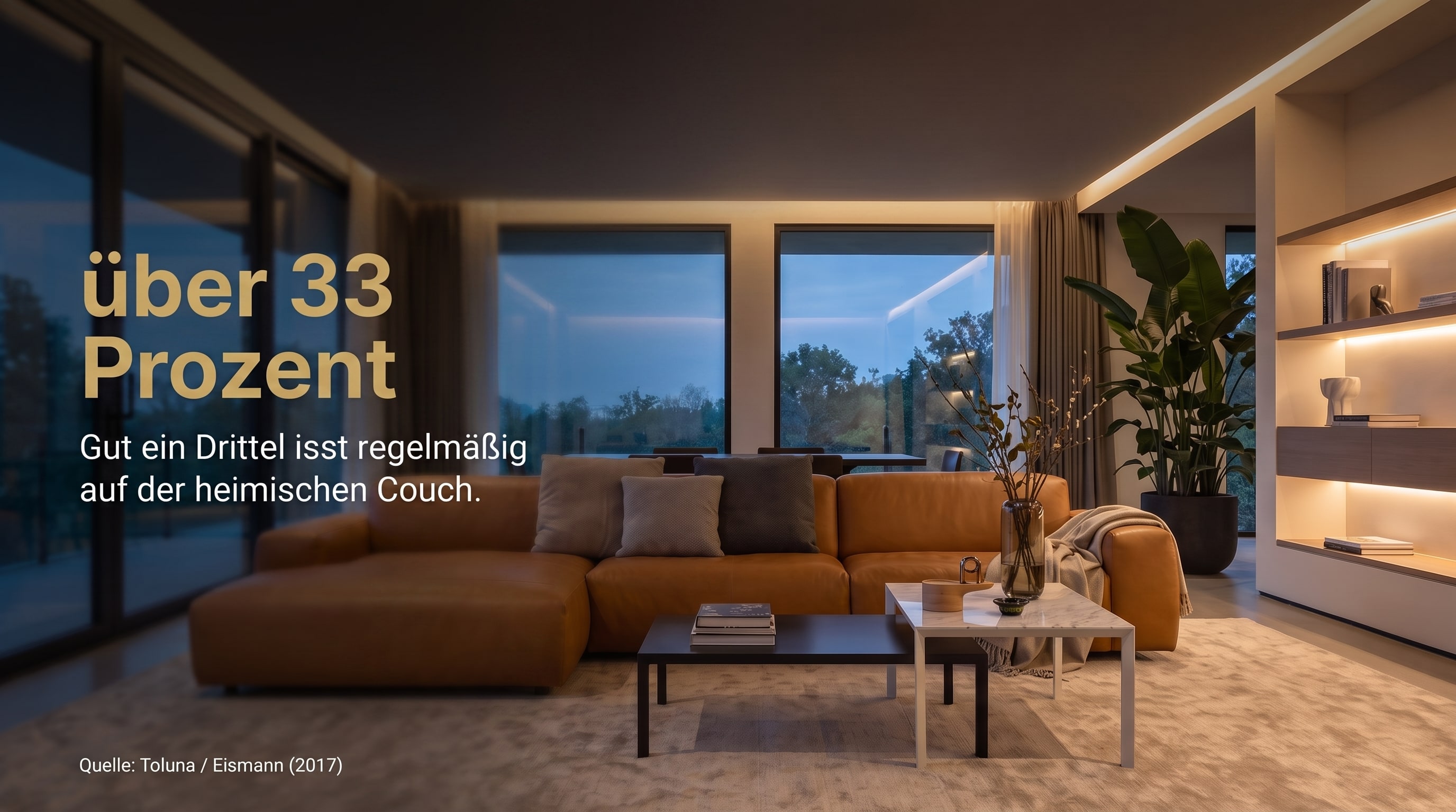 &uuml;ber 33 Prozent &ndash; Gut ein Drittel isst regelm&auml;&szlig;ig auf der heimischen Couch.