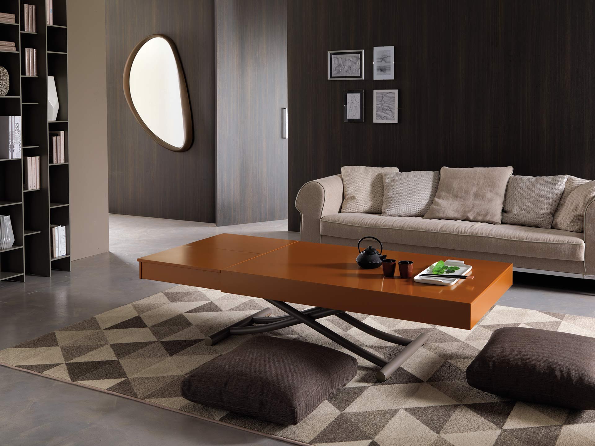 hoehenverstellbarer Couchtisch orange
