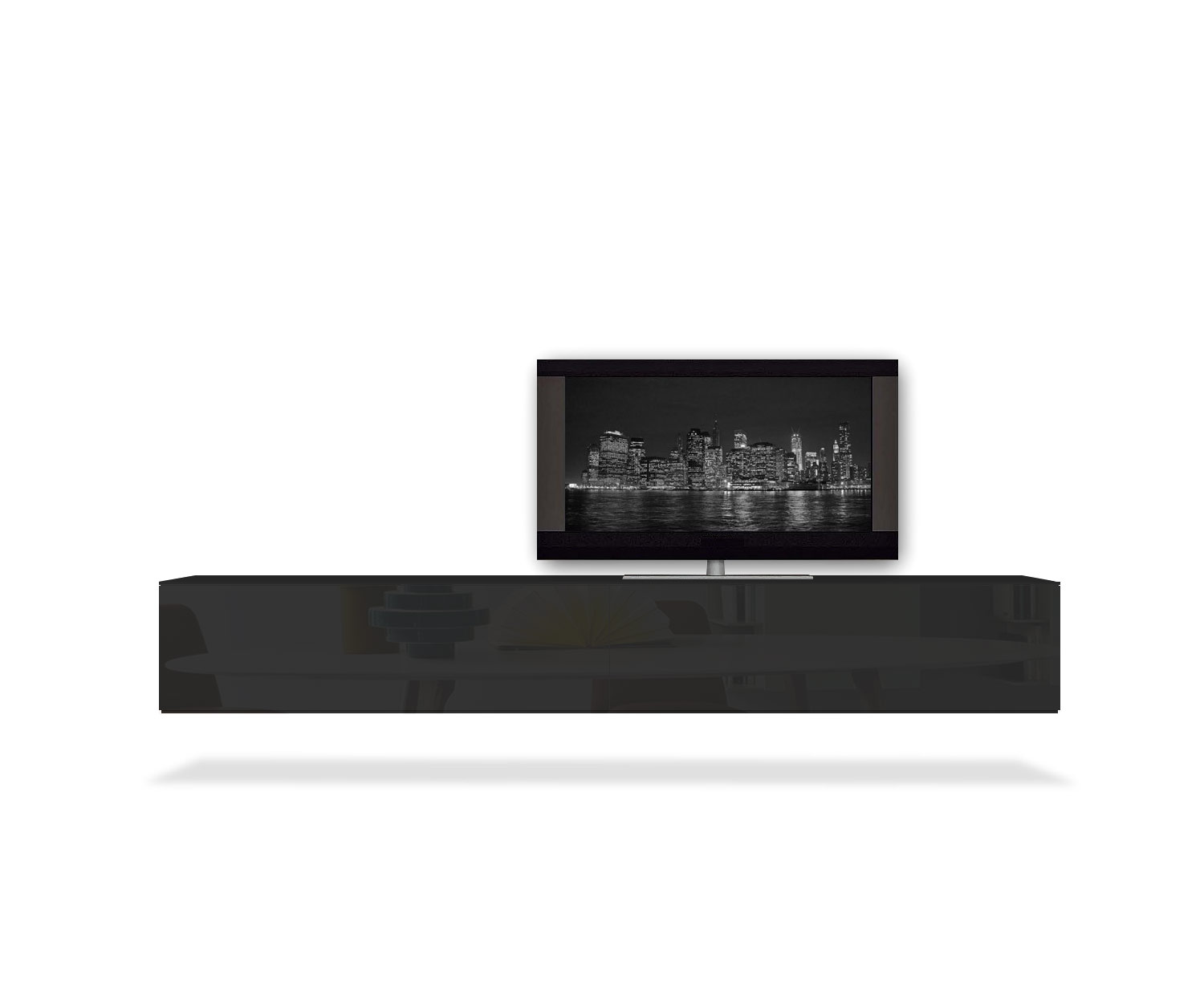 Novamobili Box Design Lowboard Konfigurator B 240 cm H 34,4 cm T 37,4 cm Hochglanz Nero Hängend