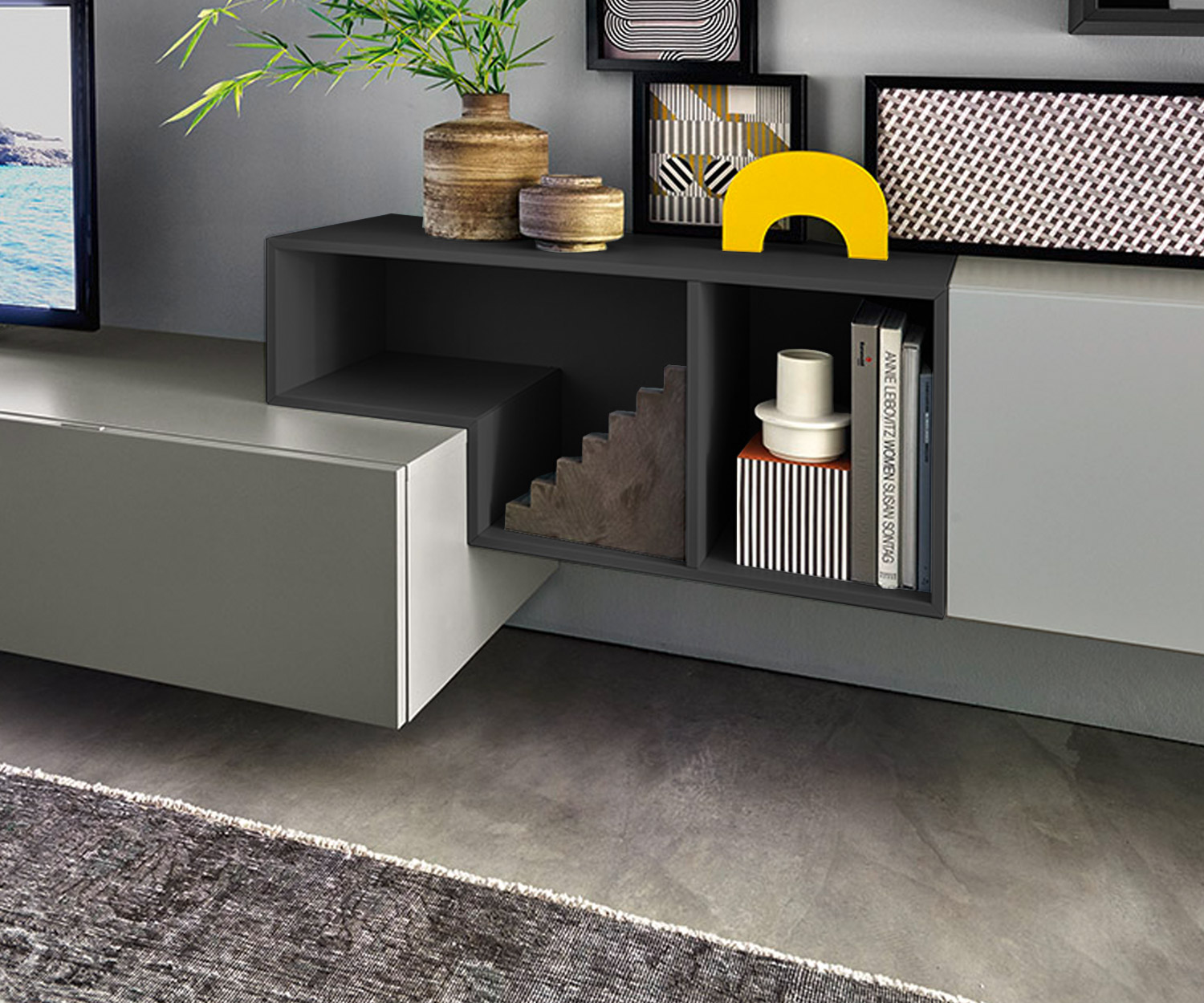 Moderne Tetris Design Wohnwand C19 mit offenen Elementen im Detail Moderne Tetris Design Wohnwand C19 mit offenen Elementen im Detail
