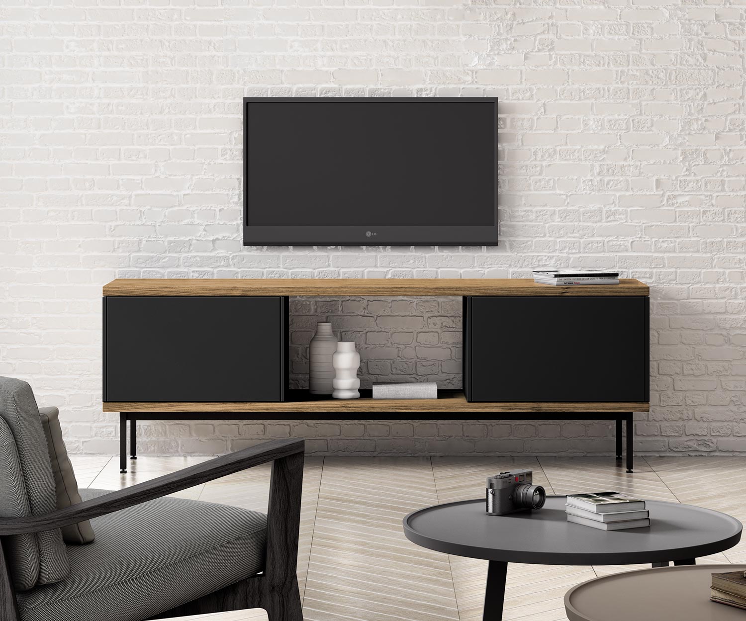 TV Design Sideboard Punt Slats im Wohnzimmer mit TV Wand Paneel TV Design Sideboard Punt Slats im Wohnzimmer mit TV Wand Paneel
