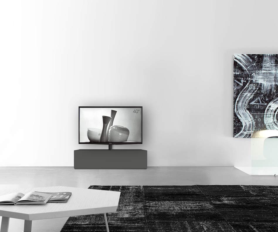 Design Lowboard Konfigurator mit TV Halterung Boden Breite 120 33,5 54,6 mitte matt dunkelgrau