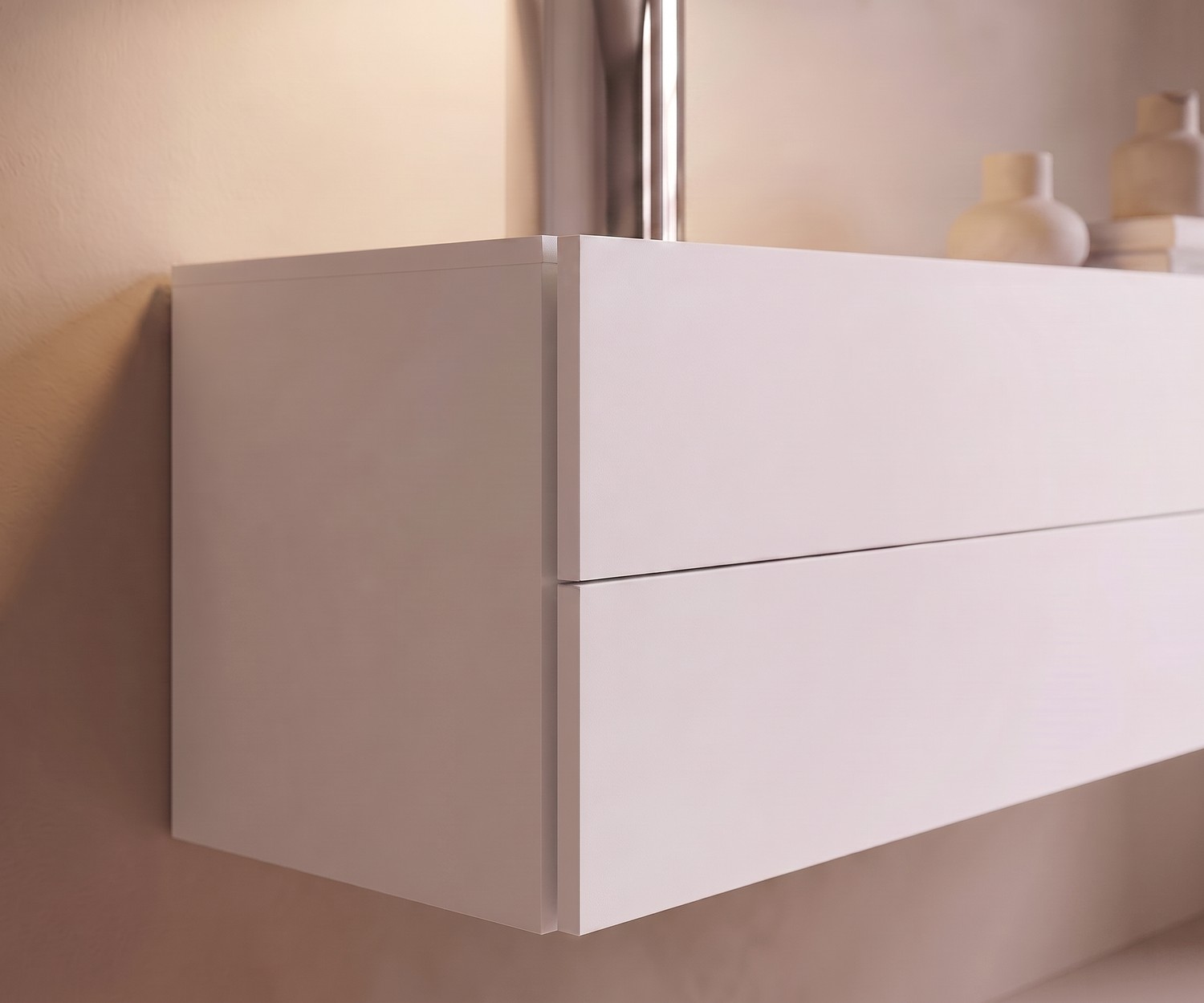 Floating chest of drawers Easy by Novamobili for the bedroom in matte white, minimalist handleless design.