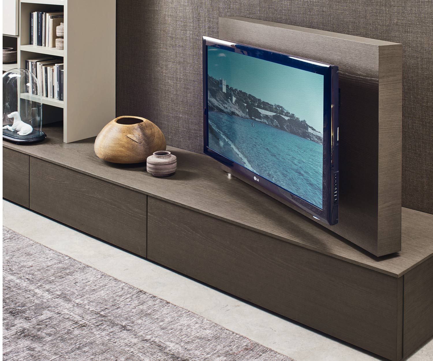 Livitalia Designer Design Lowboard mit drehbarer TV Halterung