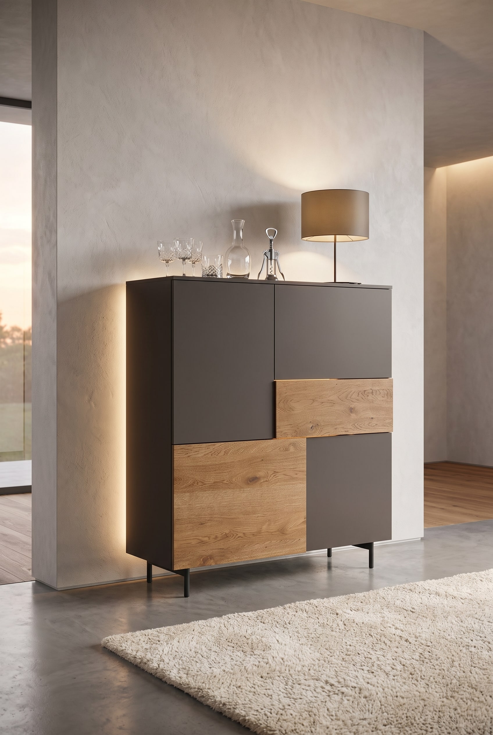 Modern Livitalia Incontro Highboard met asymmetrische lijnvoering voor een elegante muur in de woonkamer
