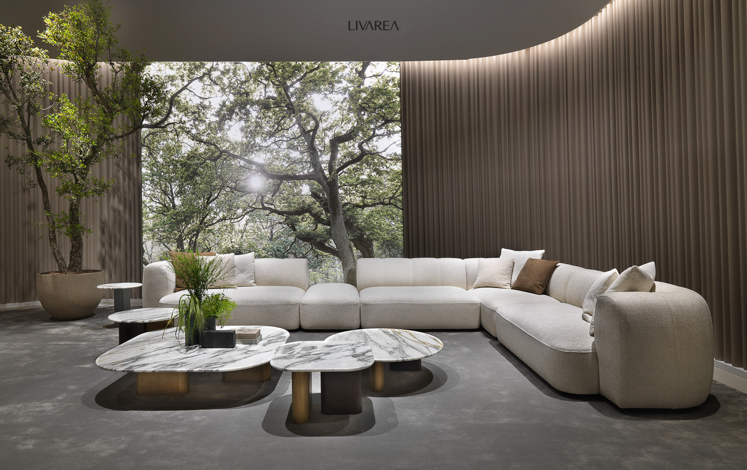 edles design wohnzimmer mit zentralem big sofa l form