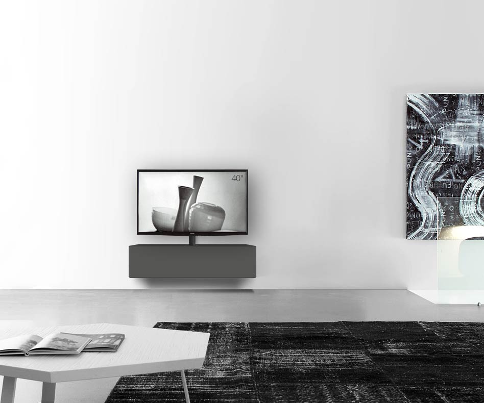 Design Lowboard Konfigurator mit TV Halterung Wand Breite 120 32 45 mitte matt dunkelgrau