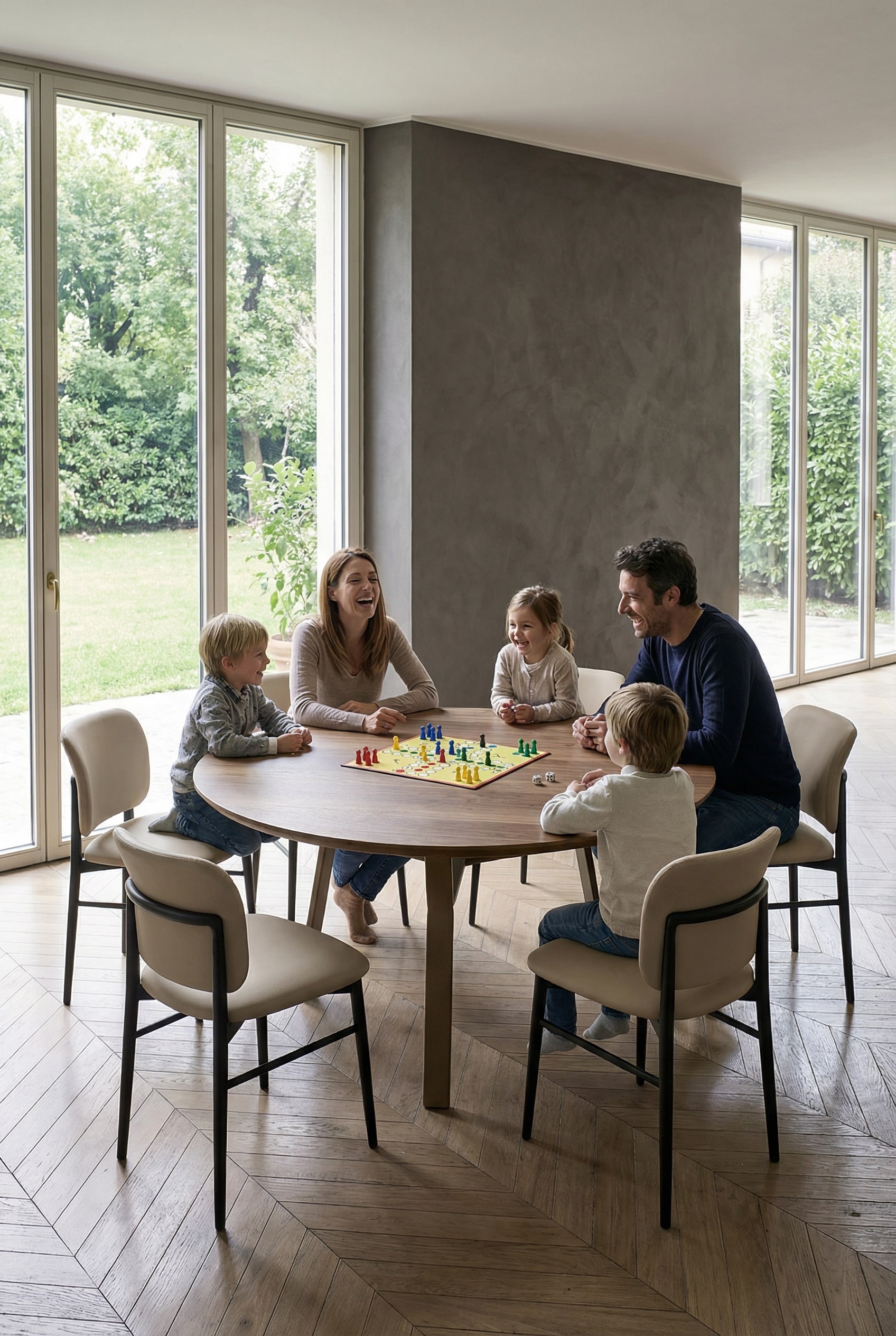 Livitalia Iron Dining Table with rounded corners in a modern dining room