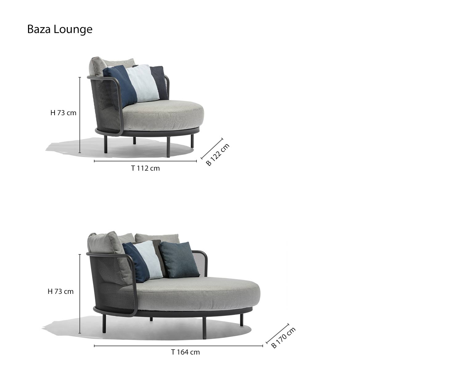 Todus Baza Round Design Lounge und Daybed Skizze Maße Größen