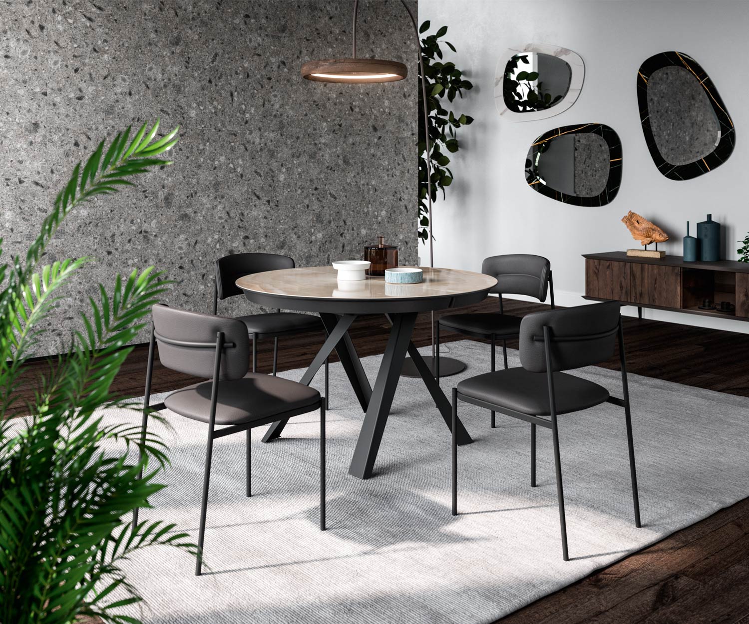 Ozzio Ego S062 Design metal upholstered chair with black leather Ozzio Ego S062 Design metal upholstered chair with black leather