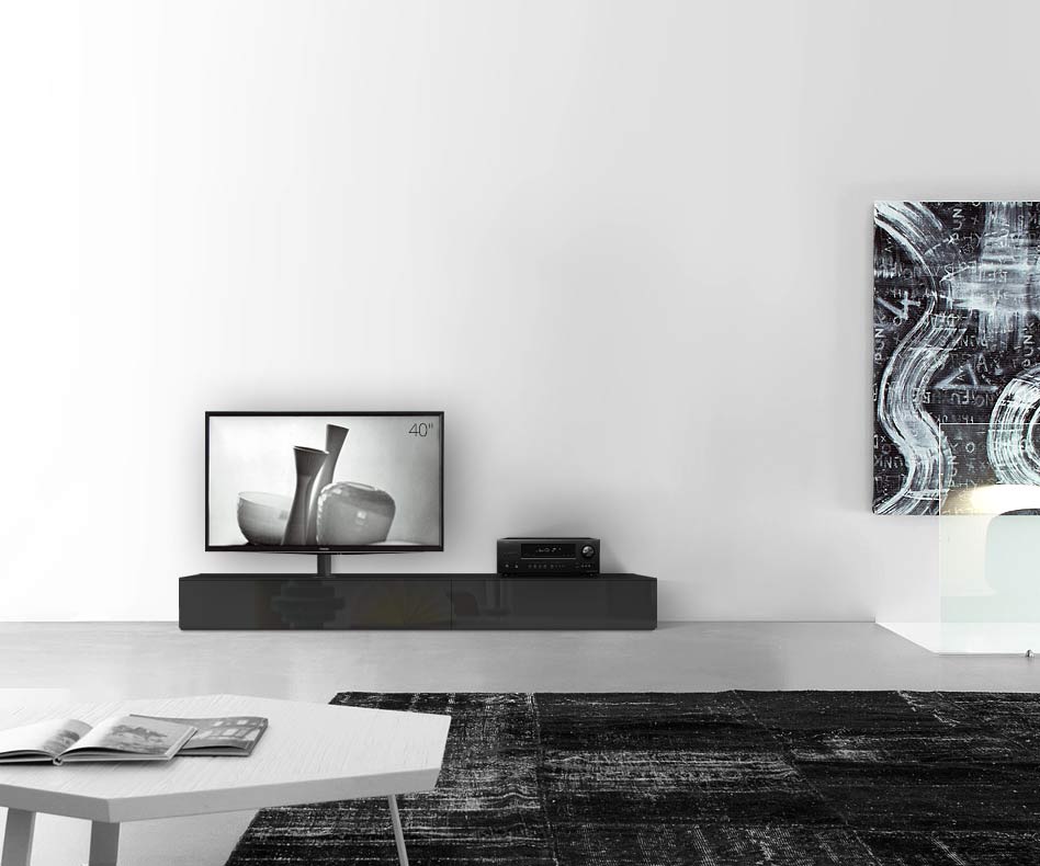 Design Lowboard Konfigurator mit TV Halterung Boden Breite 210 25,5 54,6 links glanz schwarz