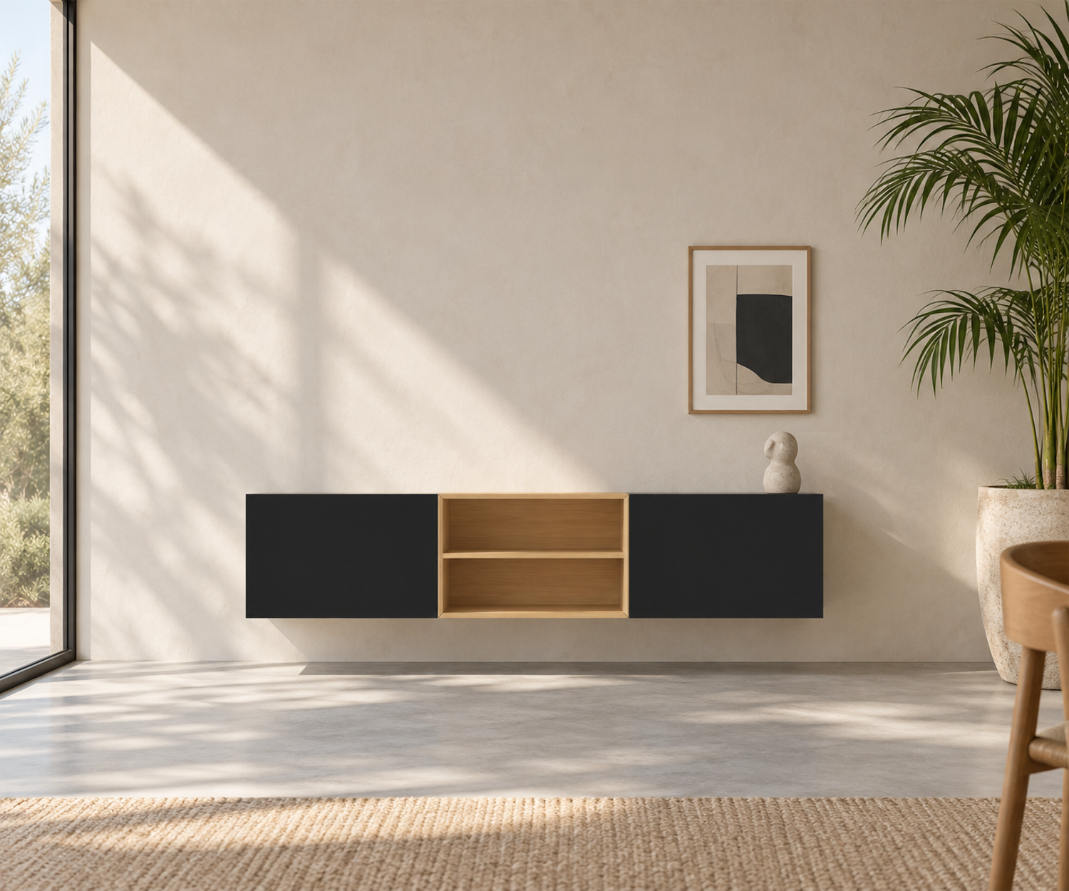Livitalia Box 18 Wand Sideboard 180 cm – Matt Schwarz + Eiche Hell Livitalia Box 18 Wand Sideboard 180 cm – Matt Schwarz + Eiche Hell