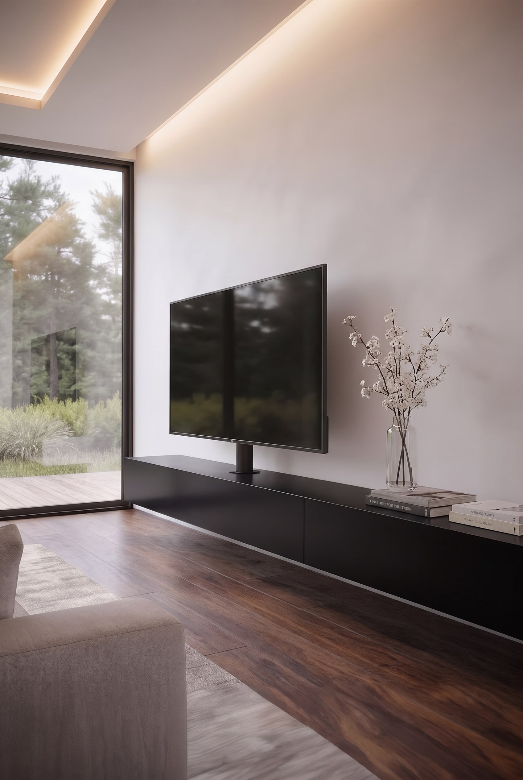 Lowboard moderno Livitalia Vesa con supporto TV integrato e gestione cavi completamente invisibile