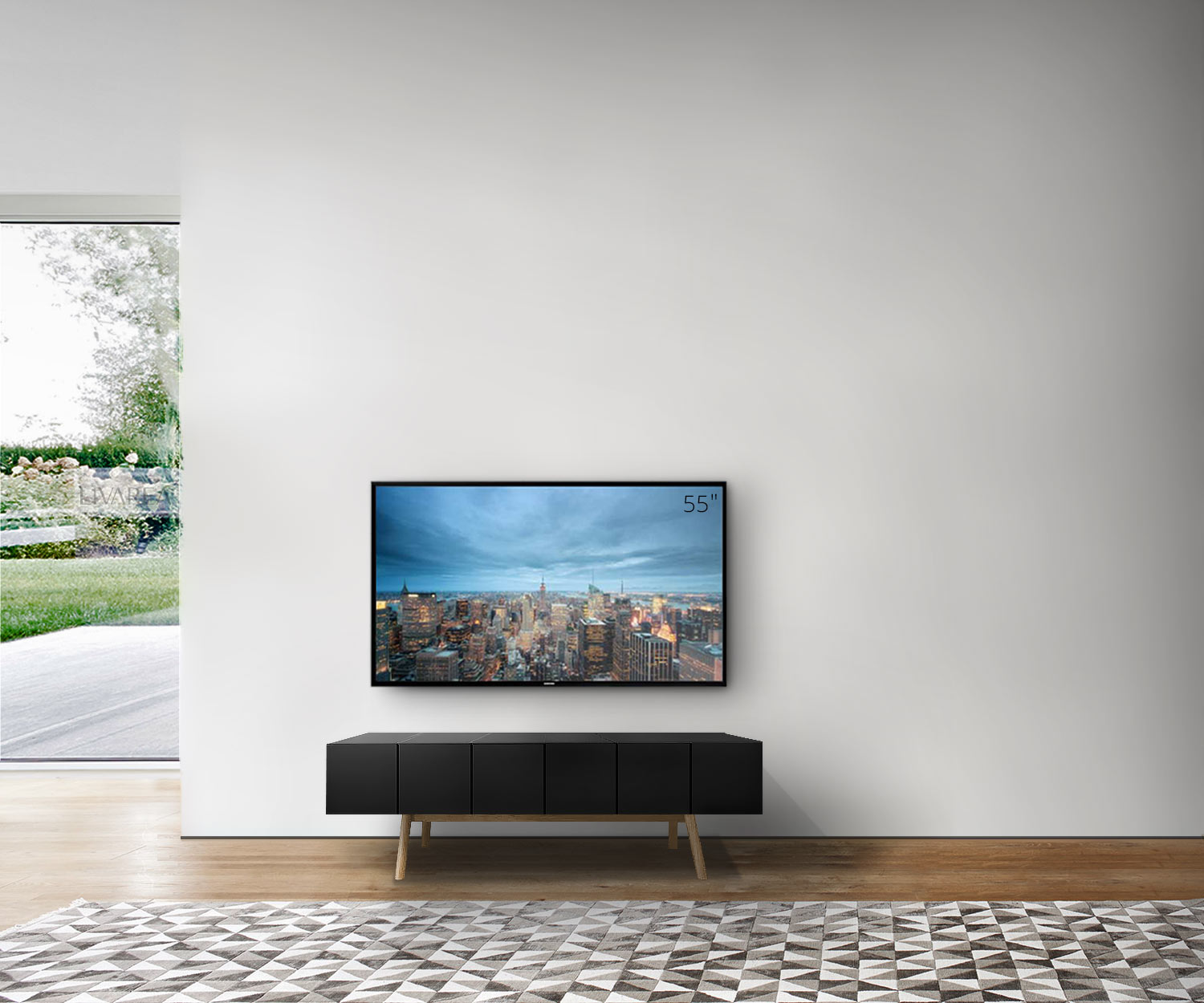 al2 Design lowboard MOS I KO 005 B width 150 cm body black legs oak