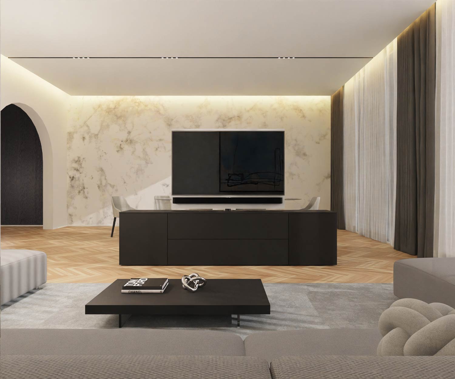Livitalia Roto Sideboard Raumteiler mit drehbarem TV Paneel