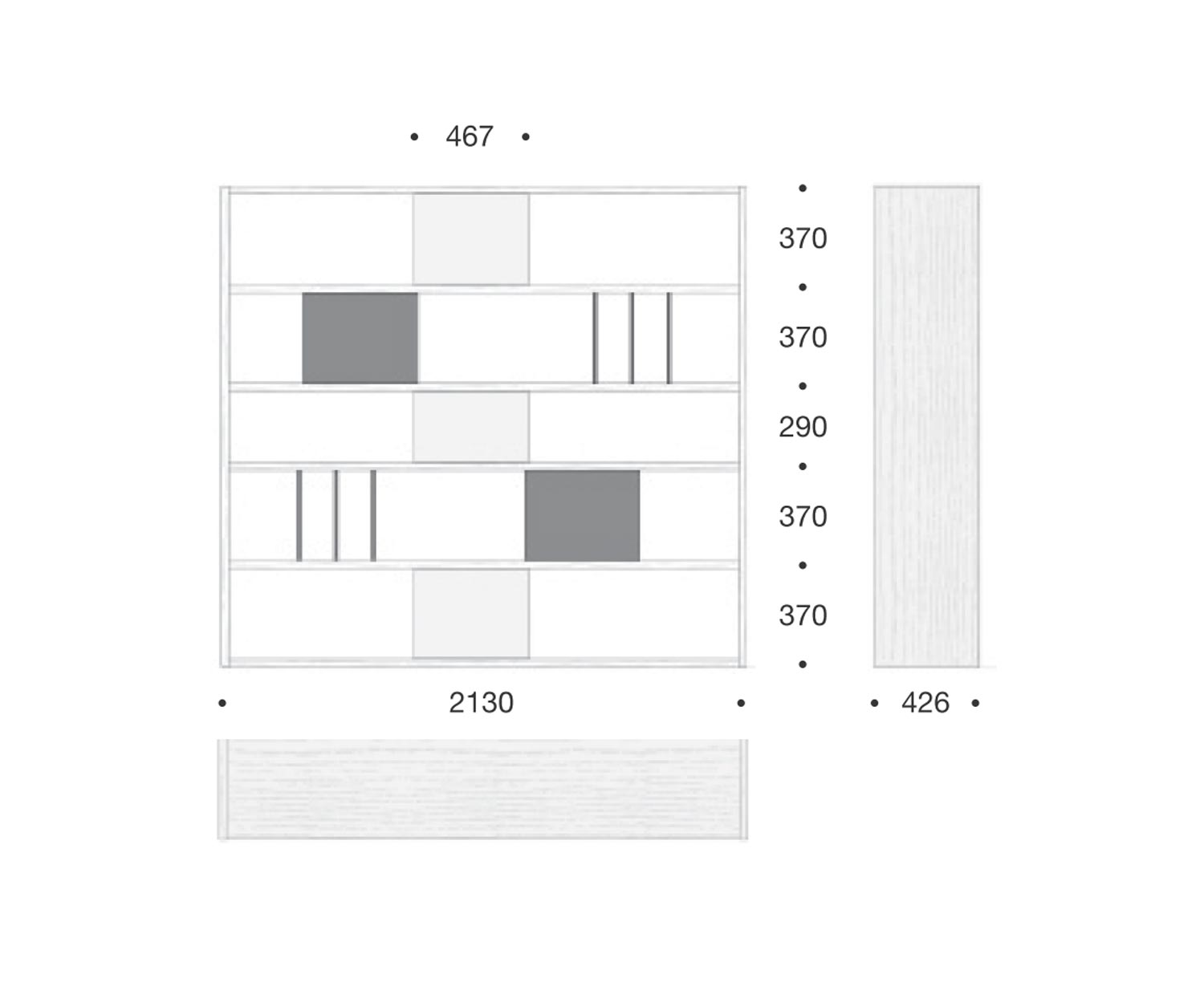 Hochwertigs Livitalia Design Standregal C92 Raumteiler Weiß Maße Skizze Größen
