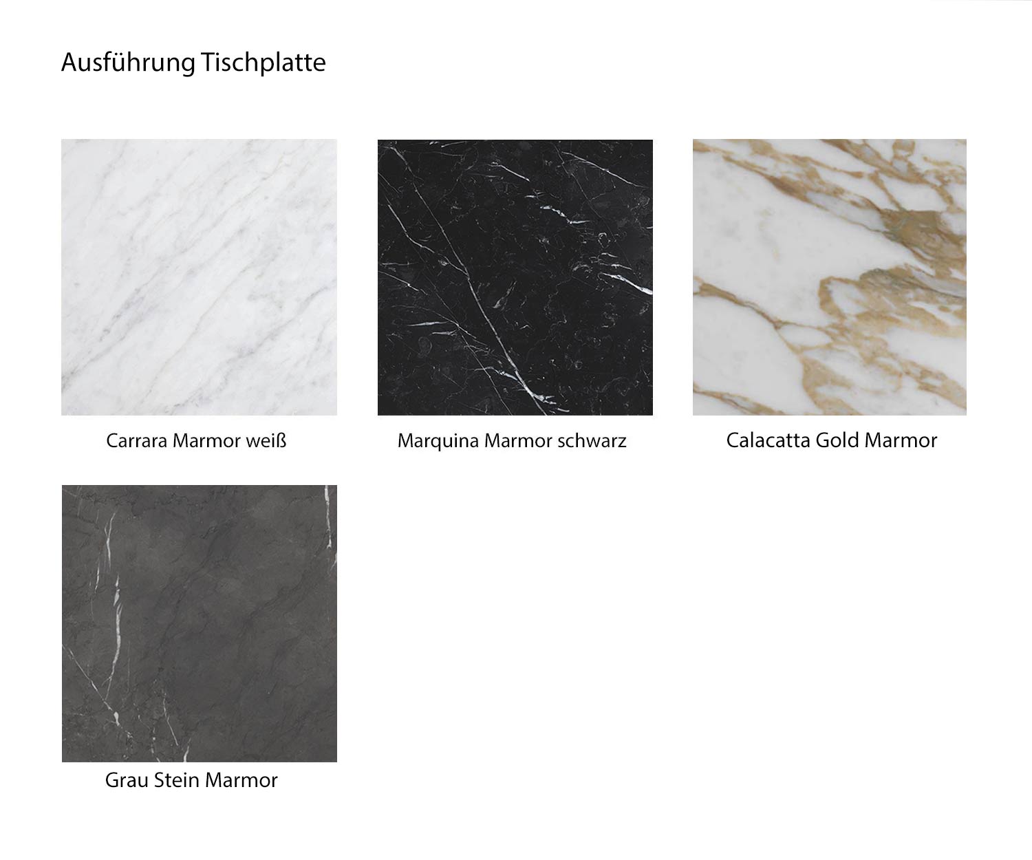 Farbübersicht Konsole Frame Marmortypen Carrara Calacatta Marquina