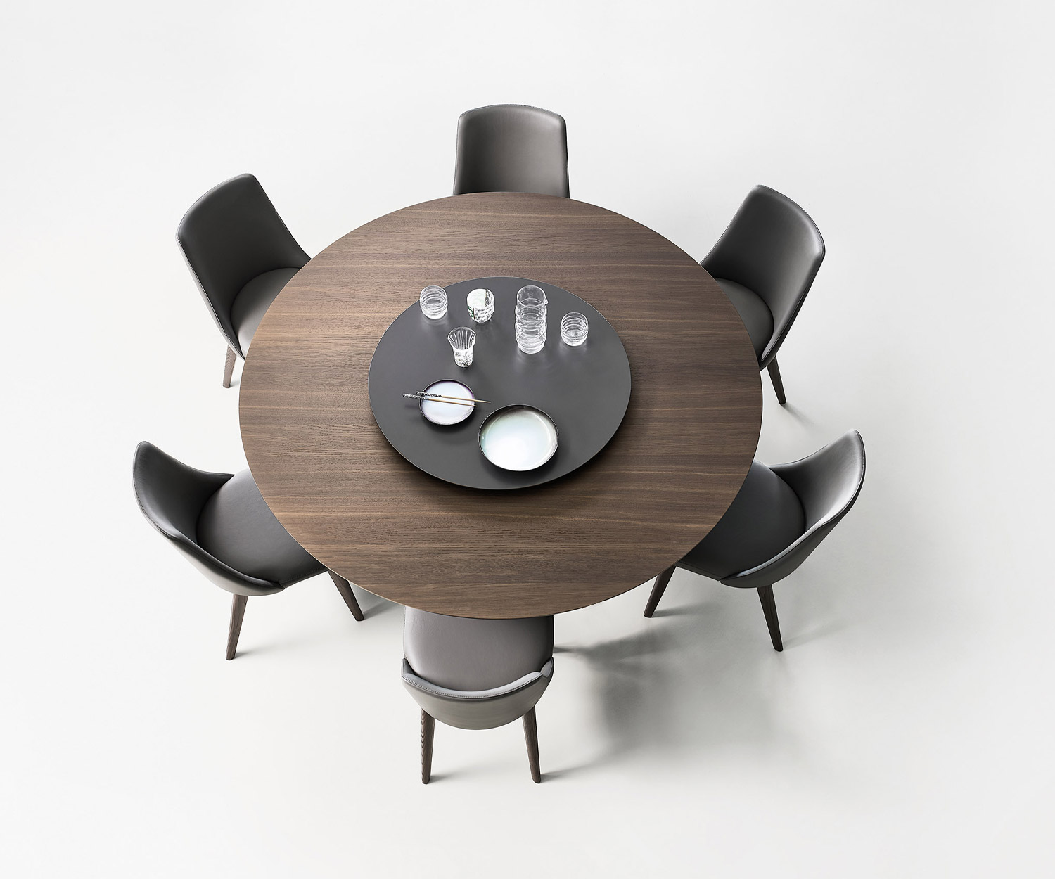 Round Livitalia Design dining table Iron with optional swivel top and brown oak finish Round Livitalia Design dining table Iron with optional swivel top and brown oak finish